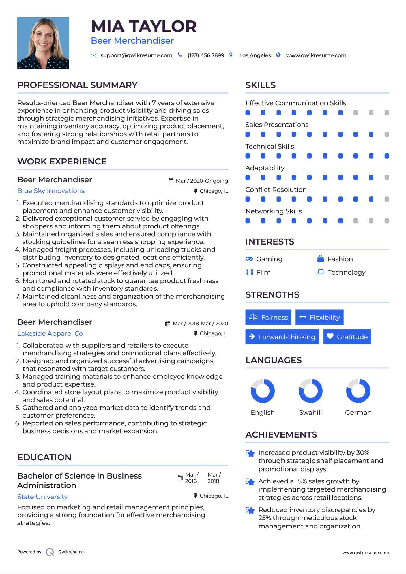 Beer Merchandiser Resume Example