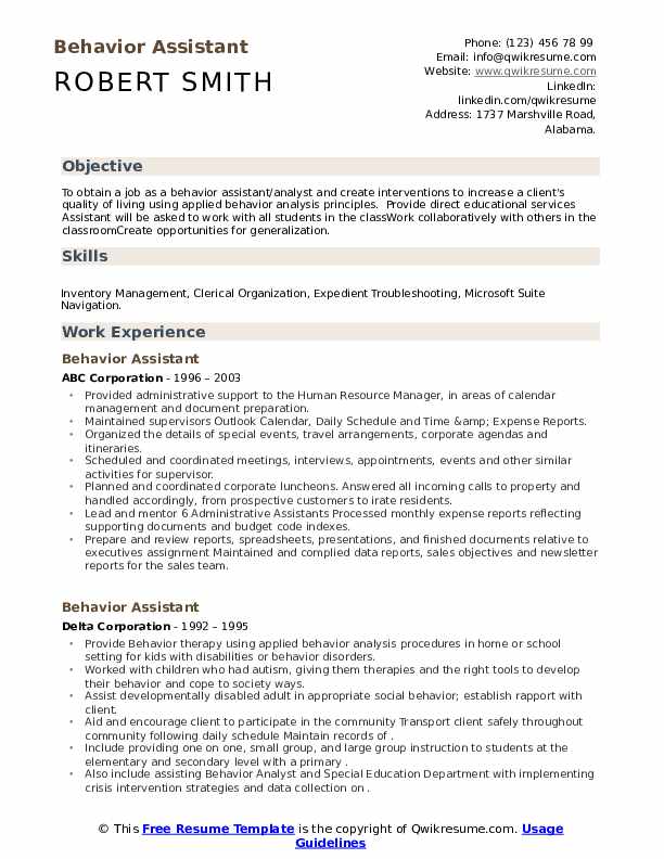 Behavior Assistant Resume Samples QwikResume