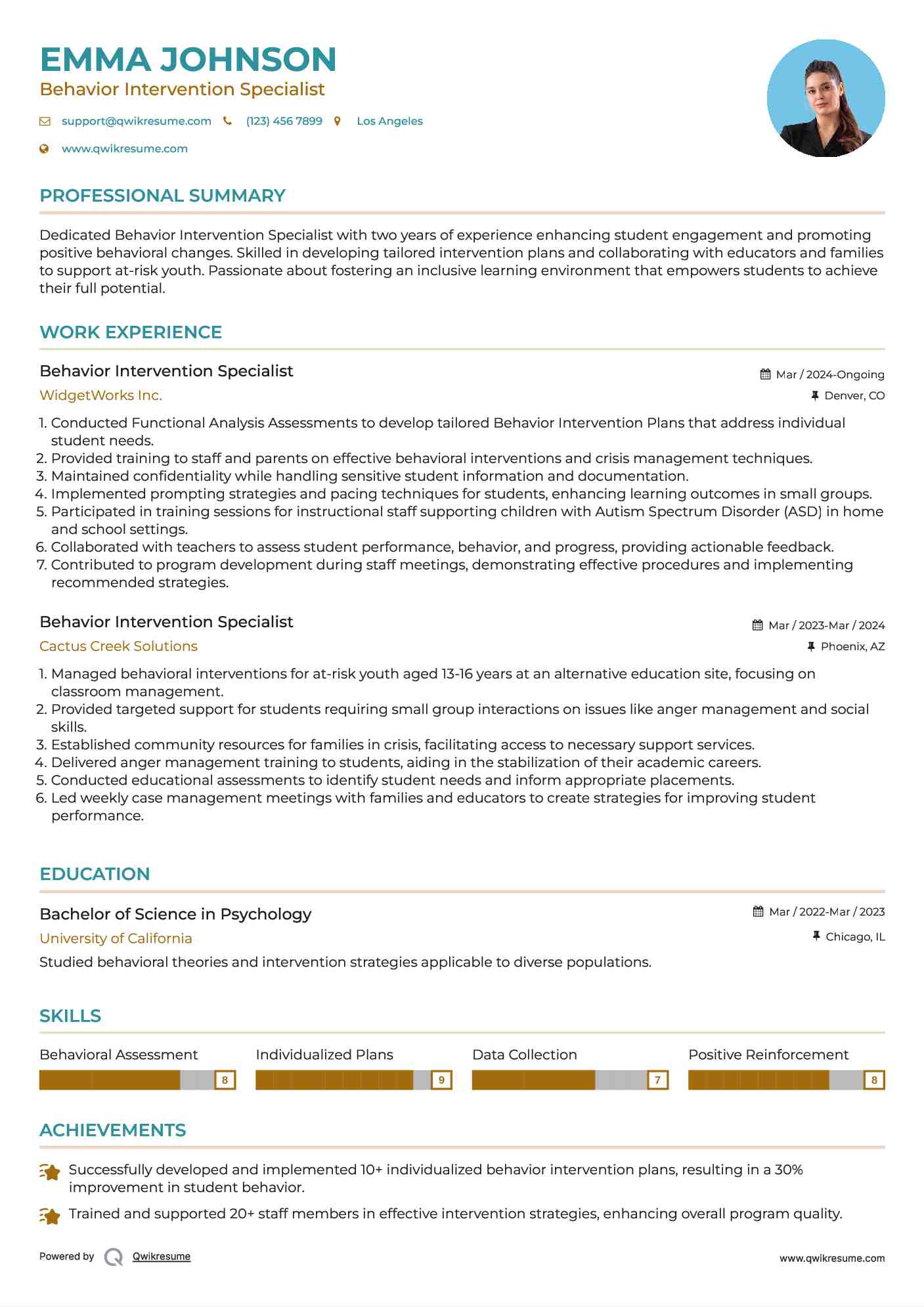 Behavior Intervention Specialist Resume Format