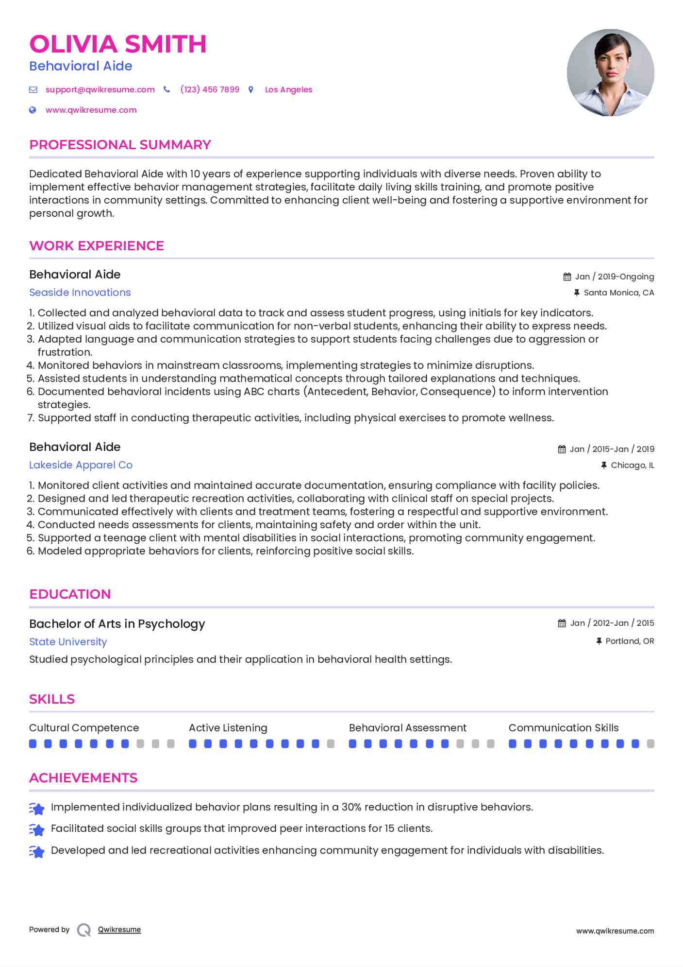 Behavioral Aide Resume Sample