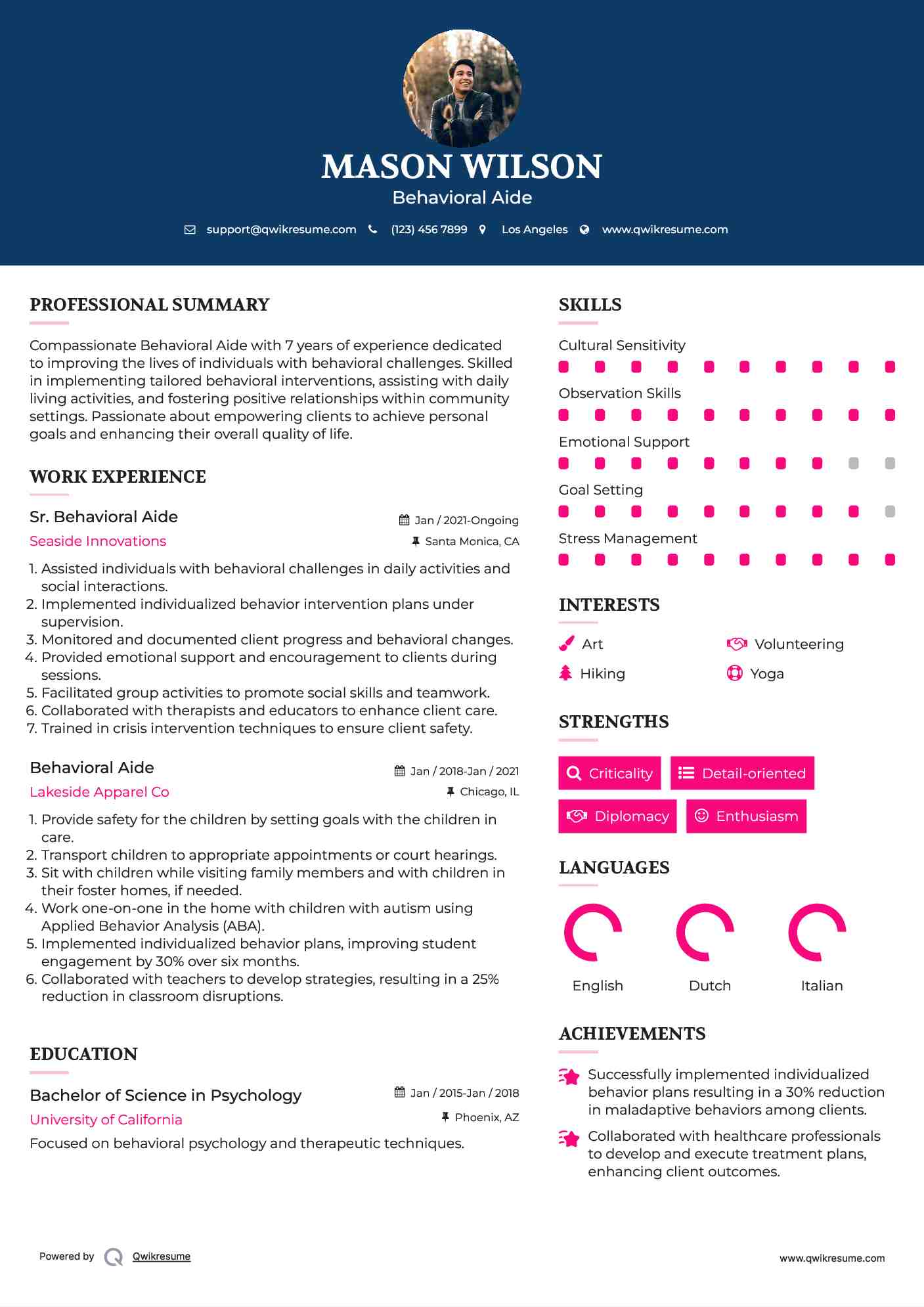 Sr. Behavioral Aide Resume Format