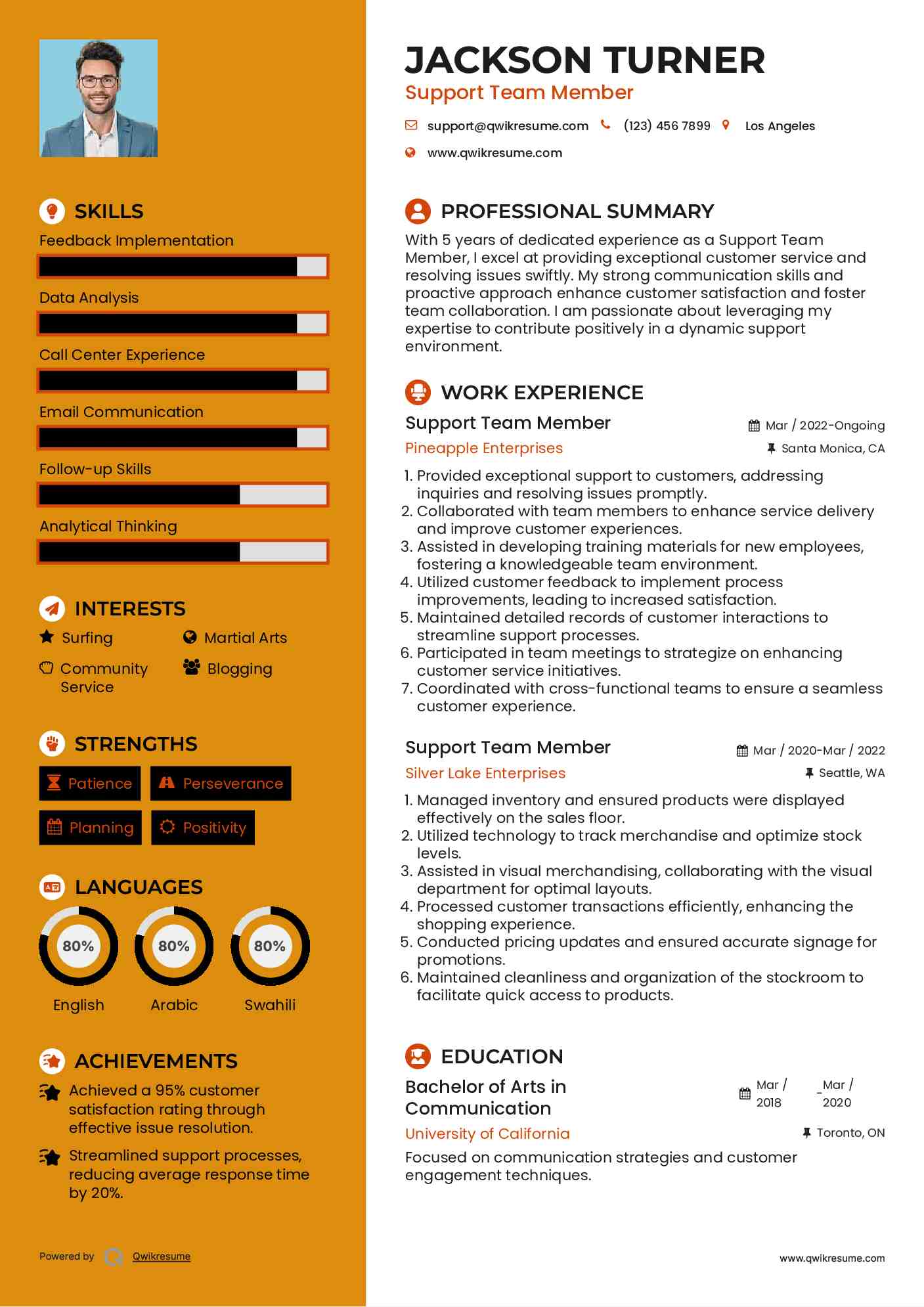Support Team Member Resume Format