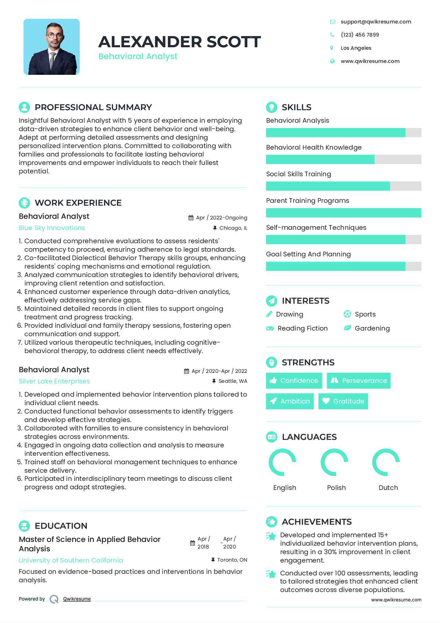 Behavioral Analyst Resume Example