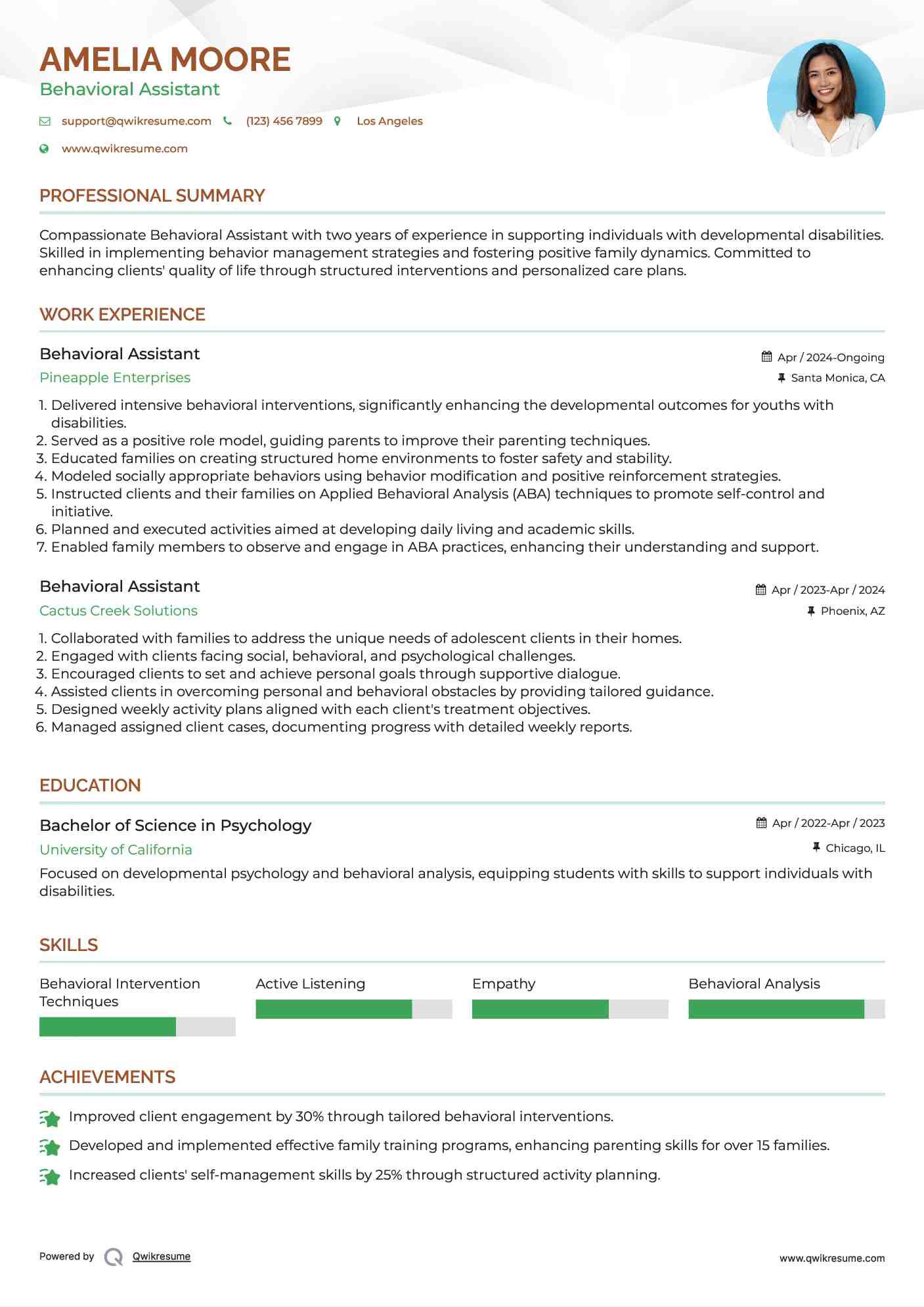 Behavioral Assistant Resume Sample