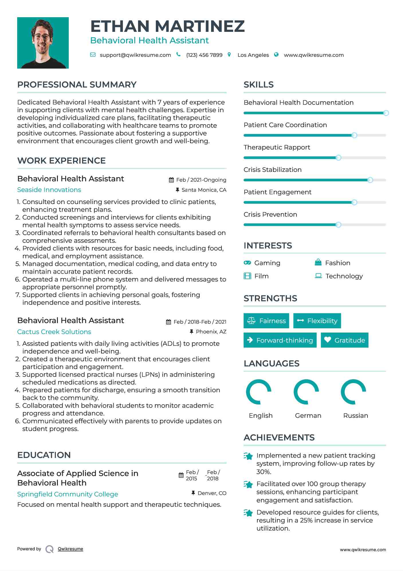 Behavioral Health Assistant Resume Model