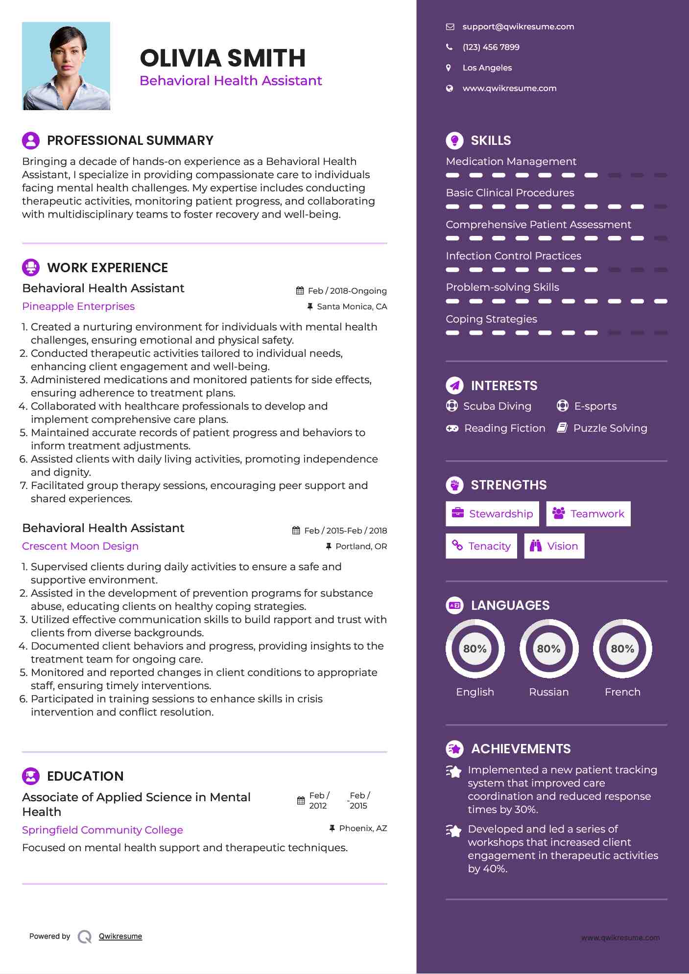 Behavioral Health Assistant Resume Template