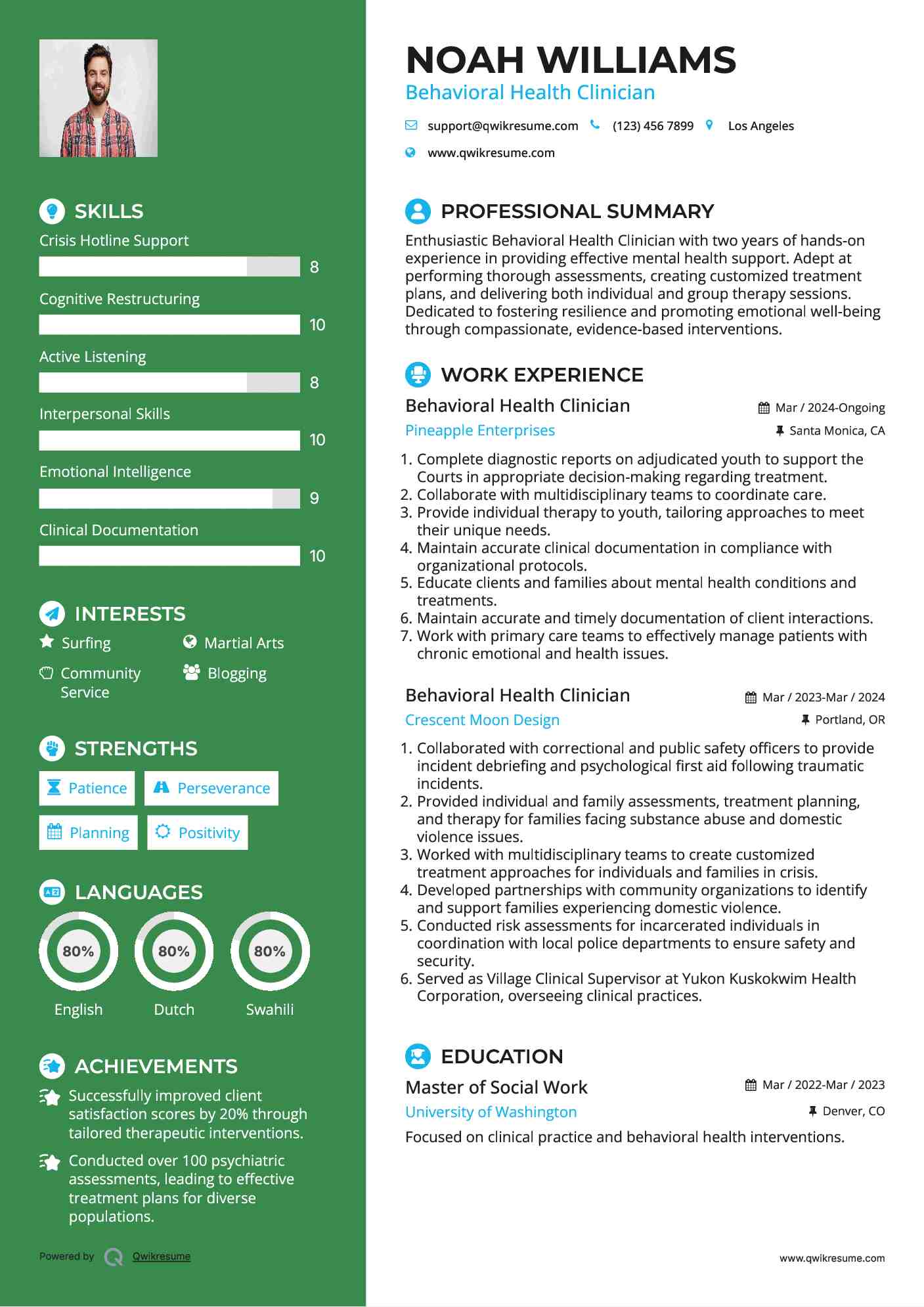 Behavioral Health Clinician Resume Model