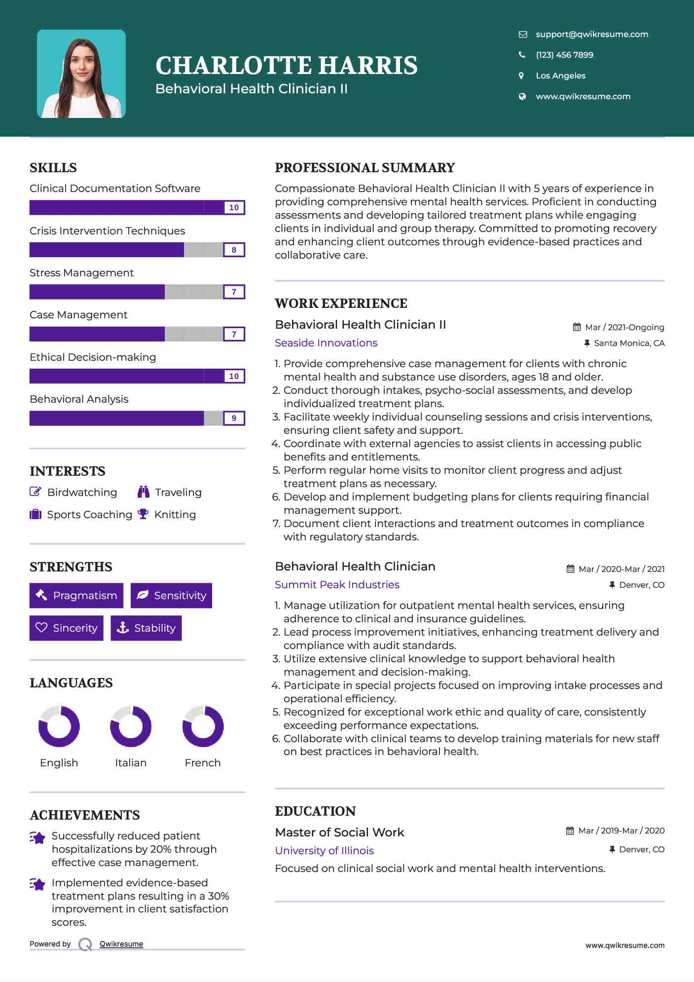 Behavioral Health Clinician II Resume Model