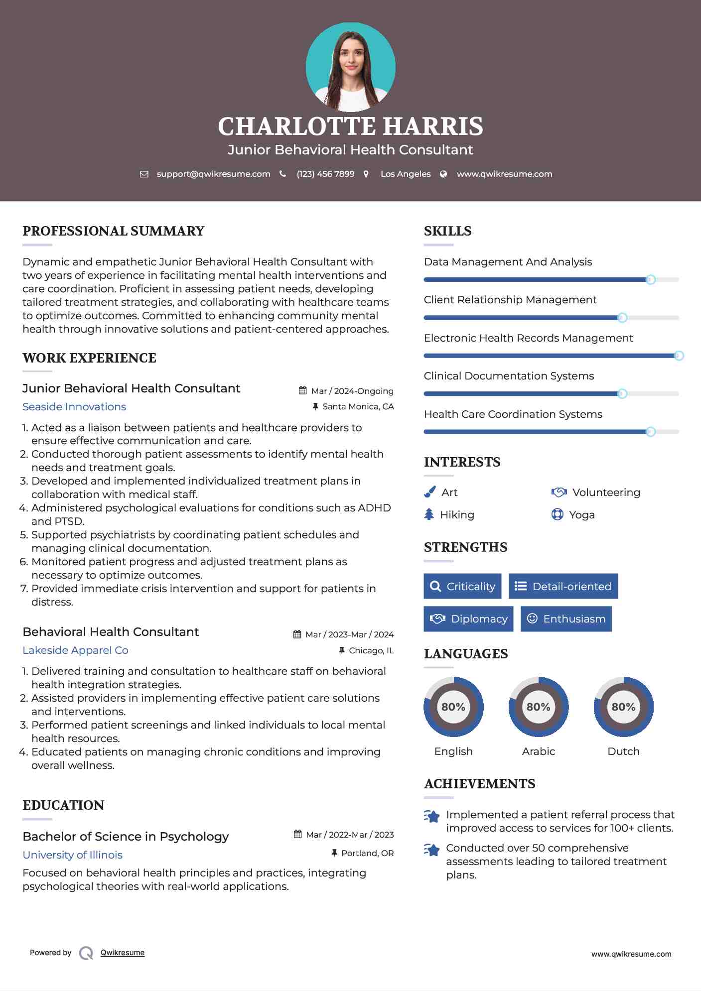 Junior Behavioral Health Consultant Resume Format