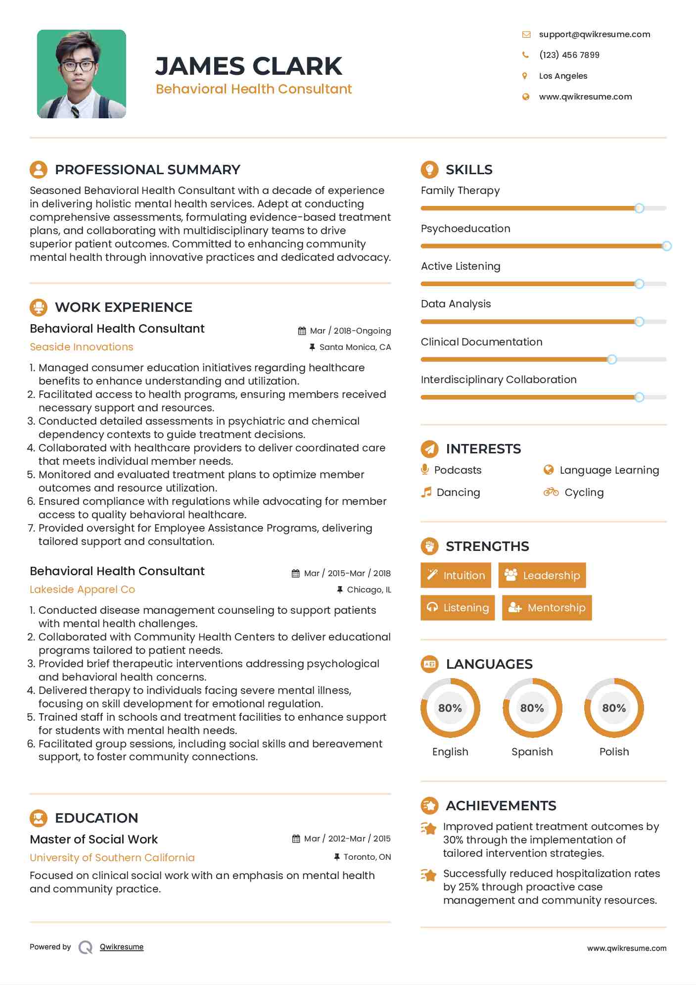 Behavioral Health Consultant Resume Format