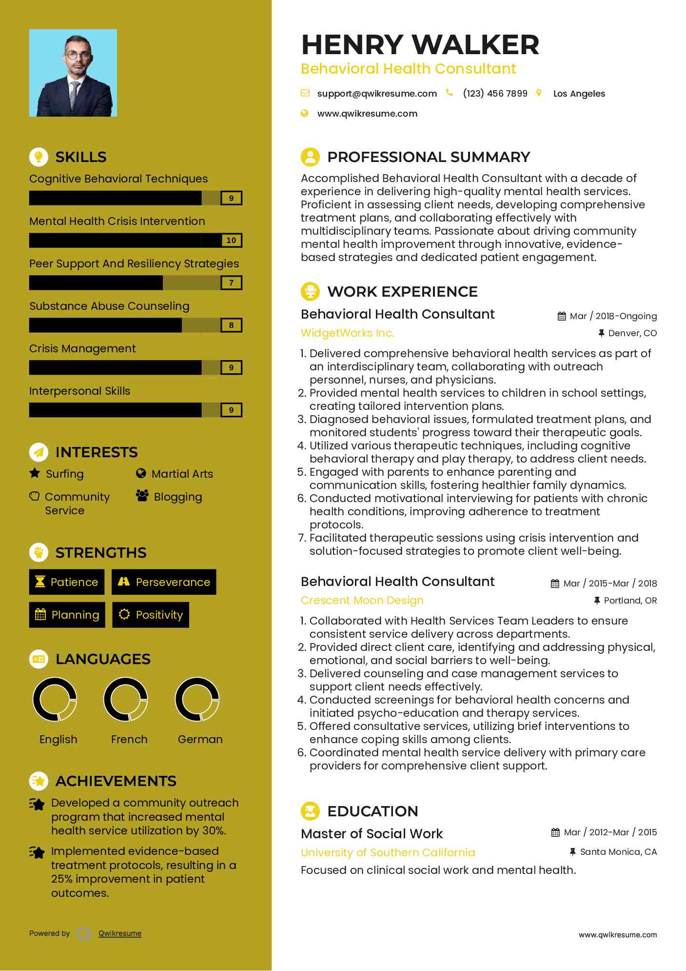 Behavioral Health Consultant Resume Template