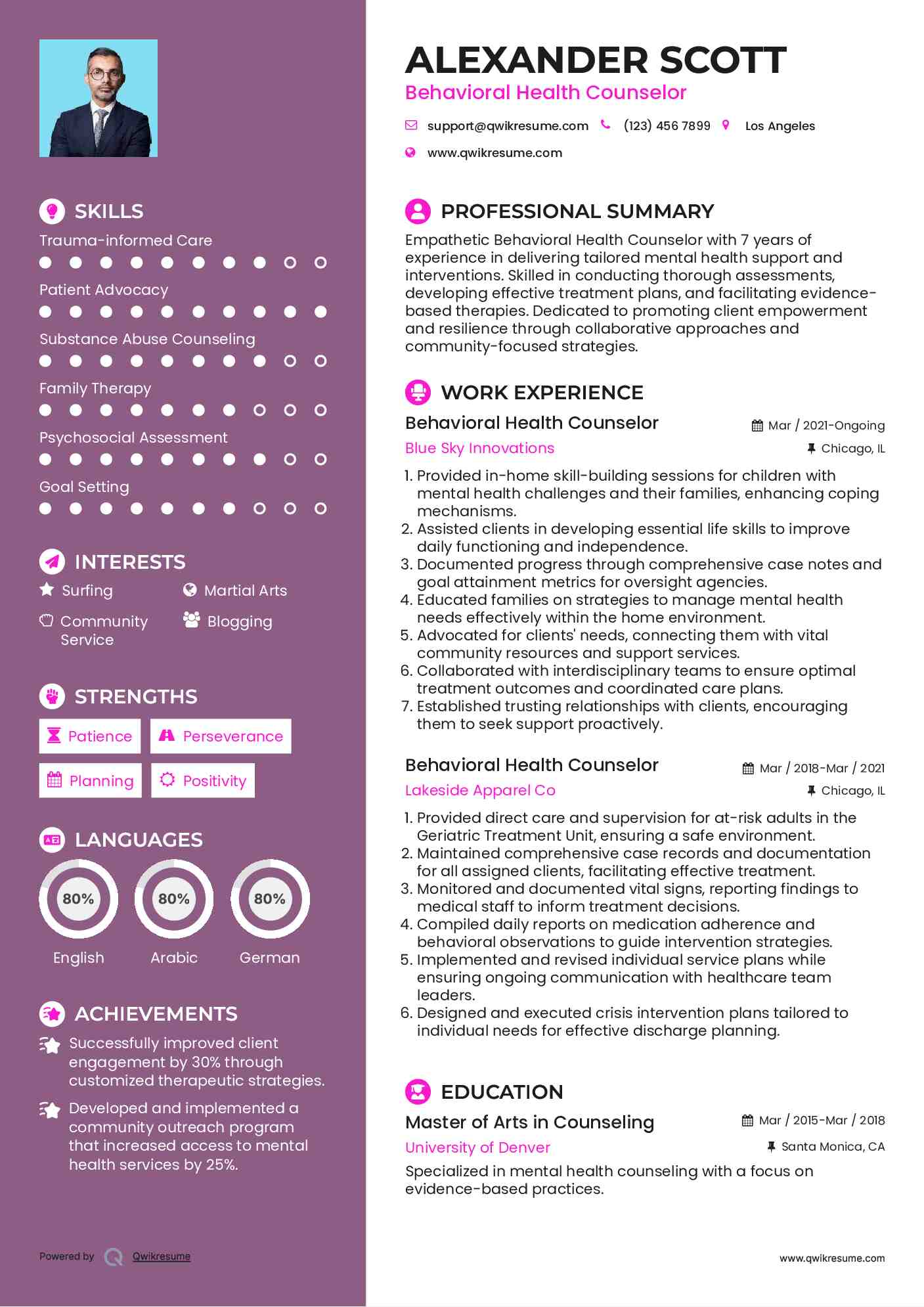 Behavioral Health Counselor Resume Model