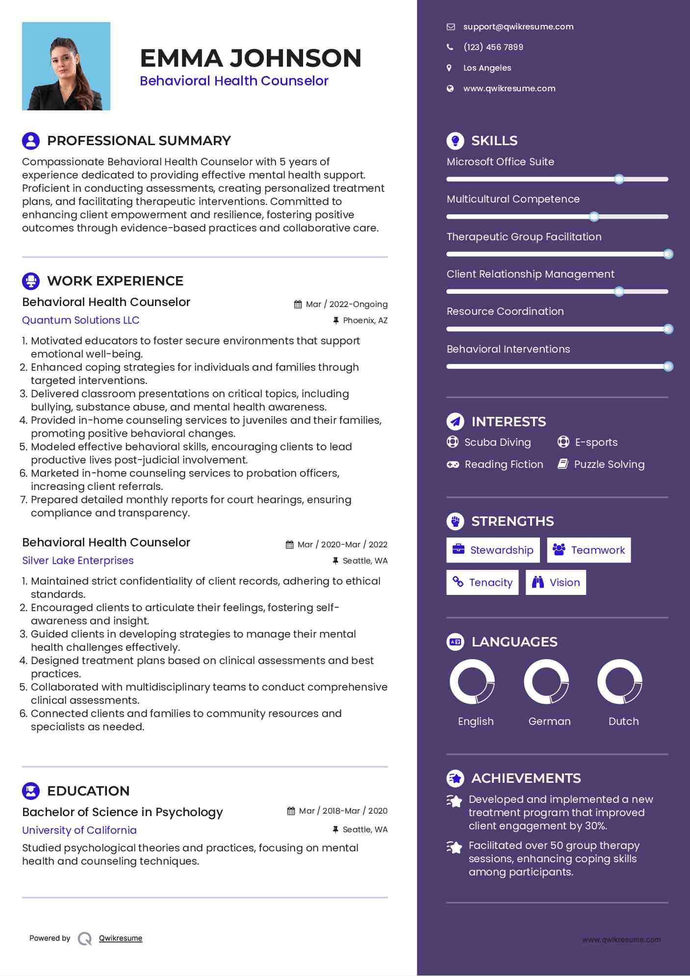 Behavioral Health Counselor Resume Example