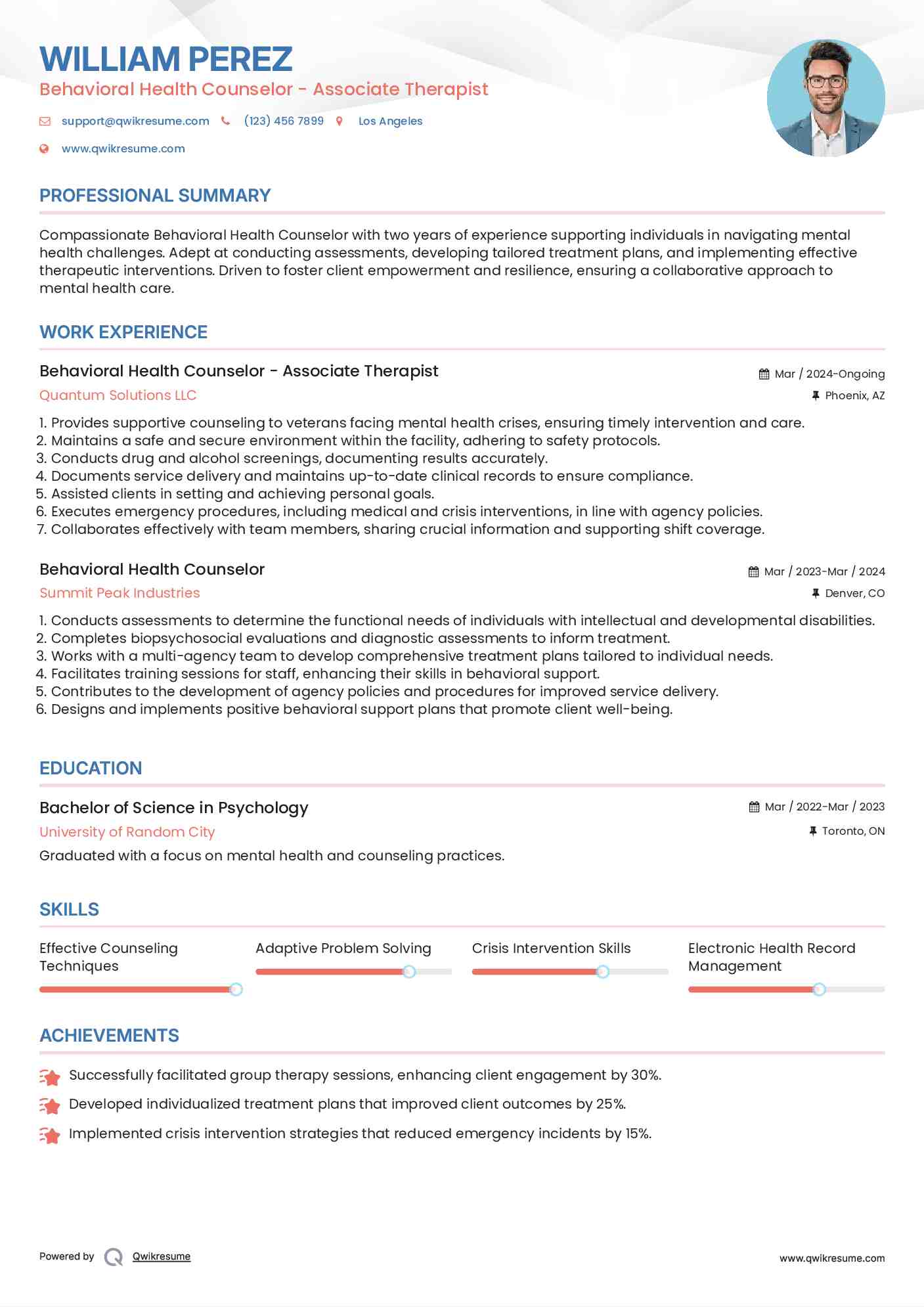 Behavioral Health Counselor - Associate Therapist Resume Format
