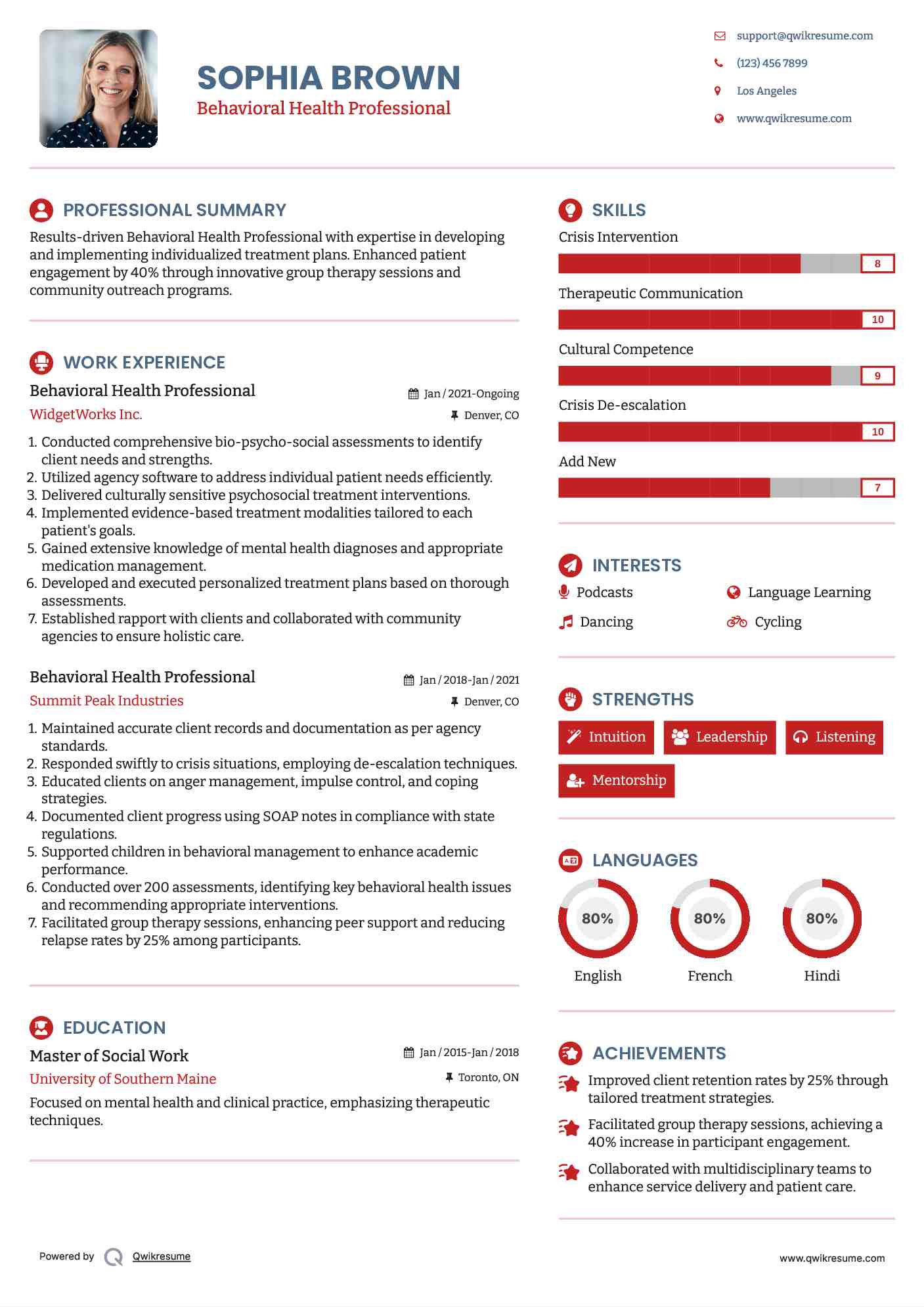 Behavioral Health Professional Resume Sample