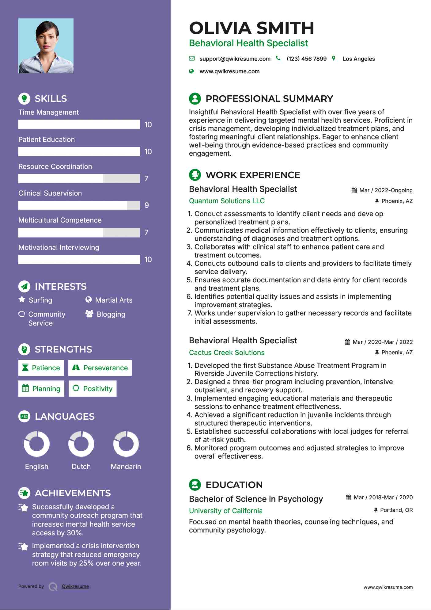Behavioral Health Specialist Resume Model