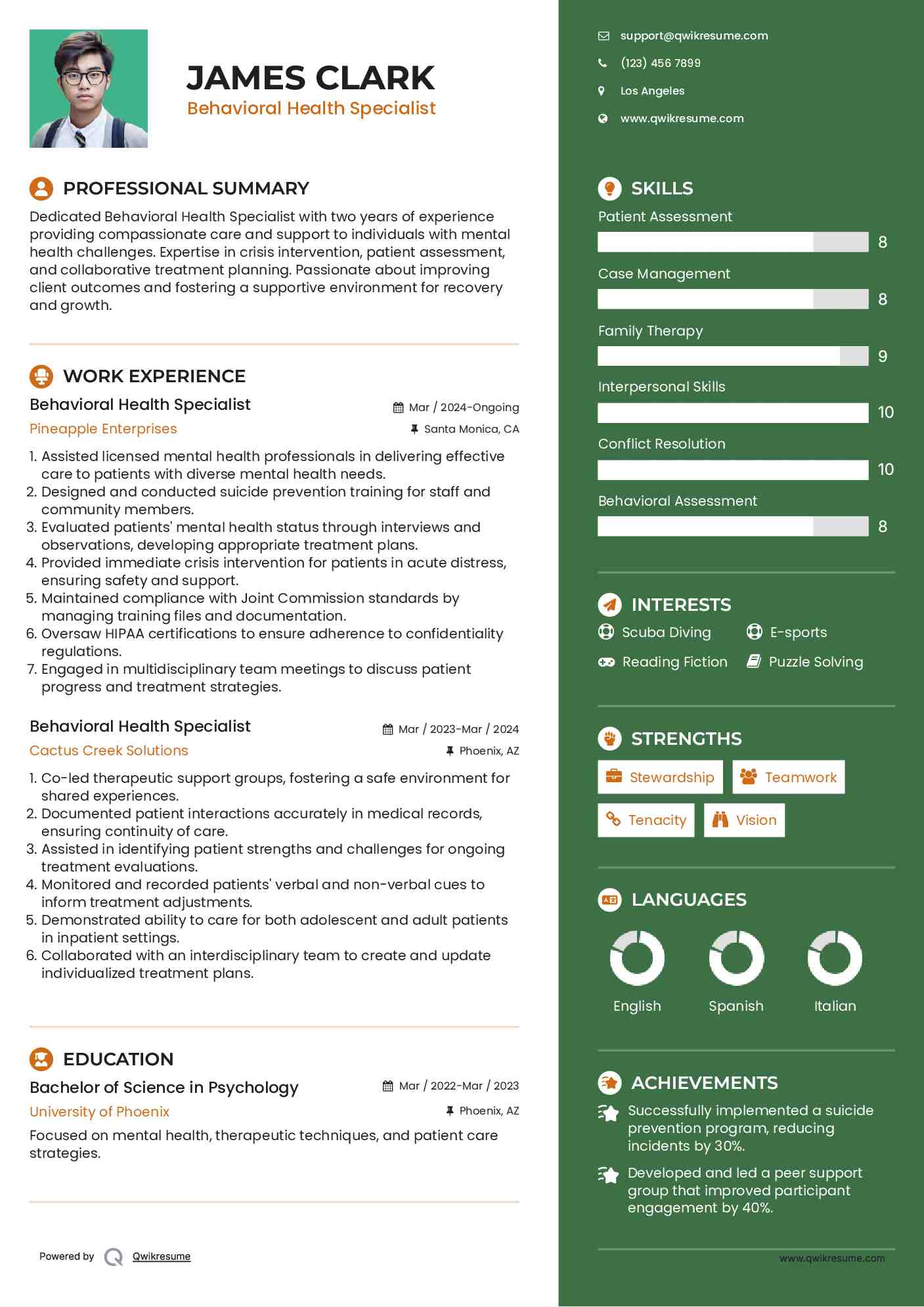 Behavioral Health Specialist Resume Sample