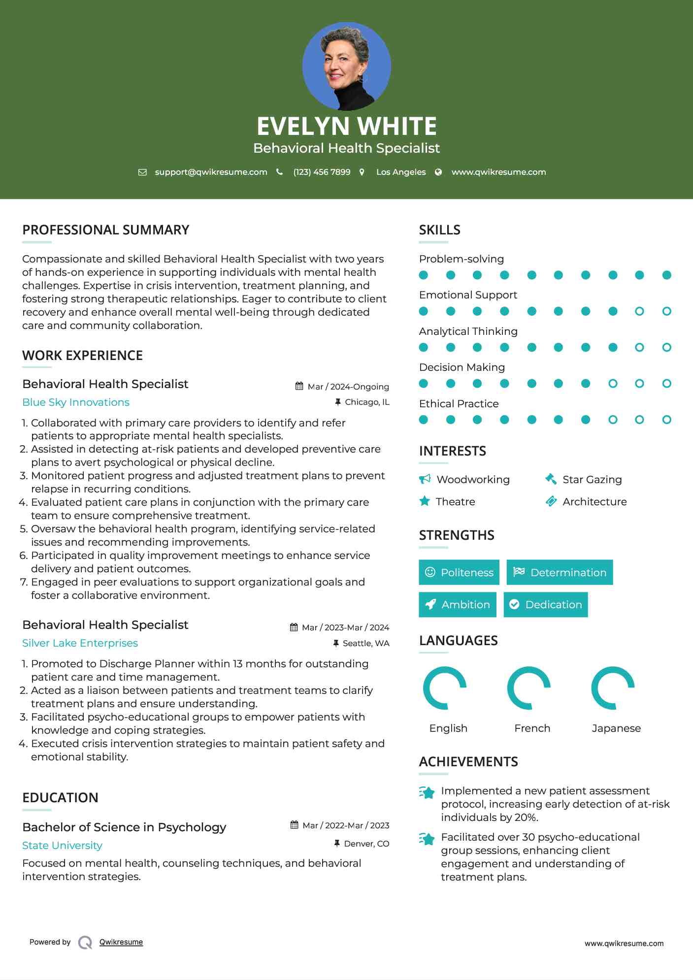 Behavioral Health Specialist Resume Example