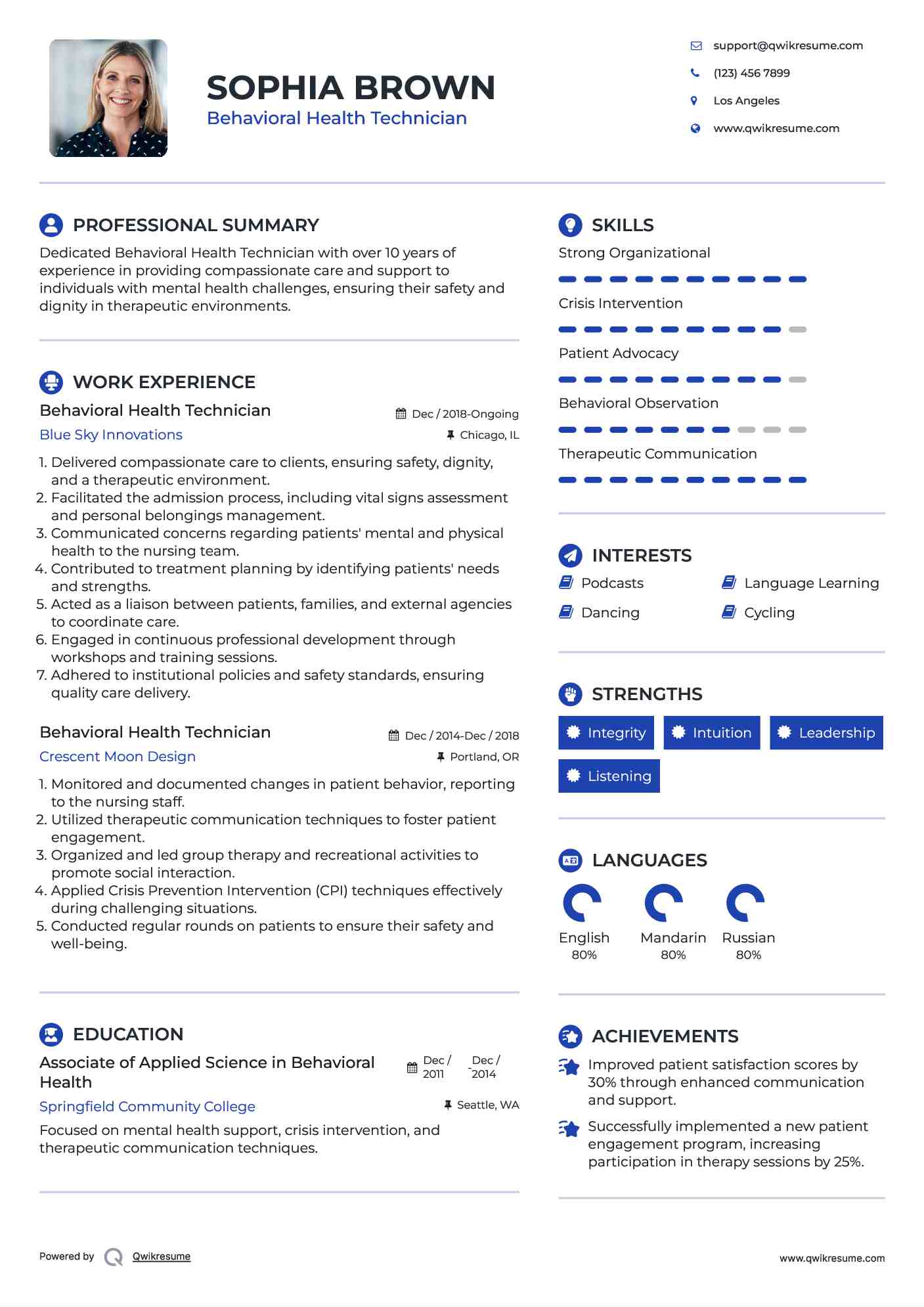 Behavioral Health Technician Resume Example