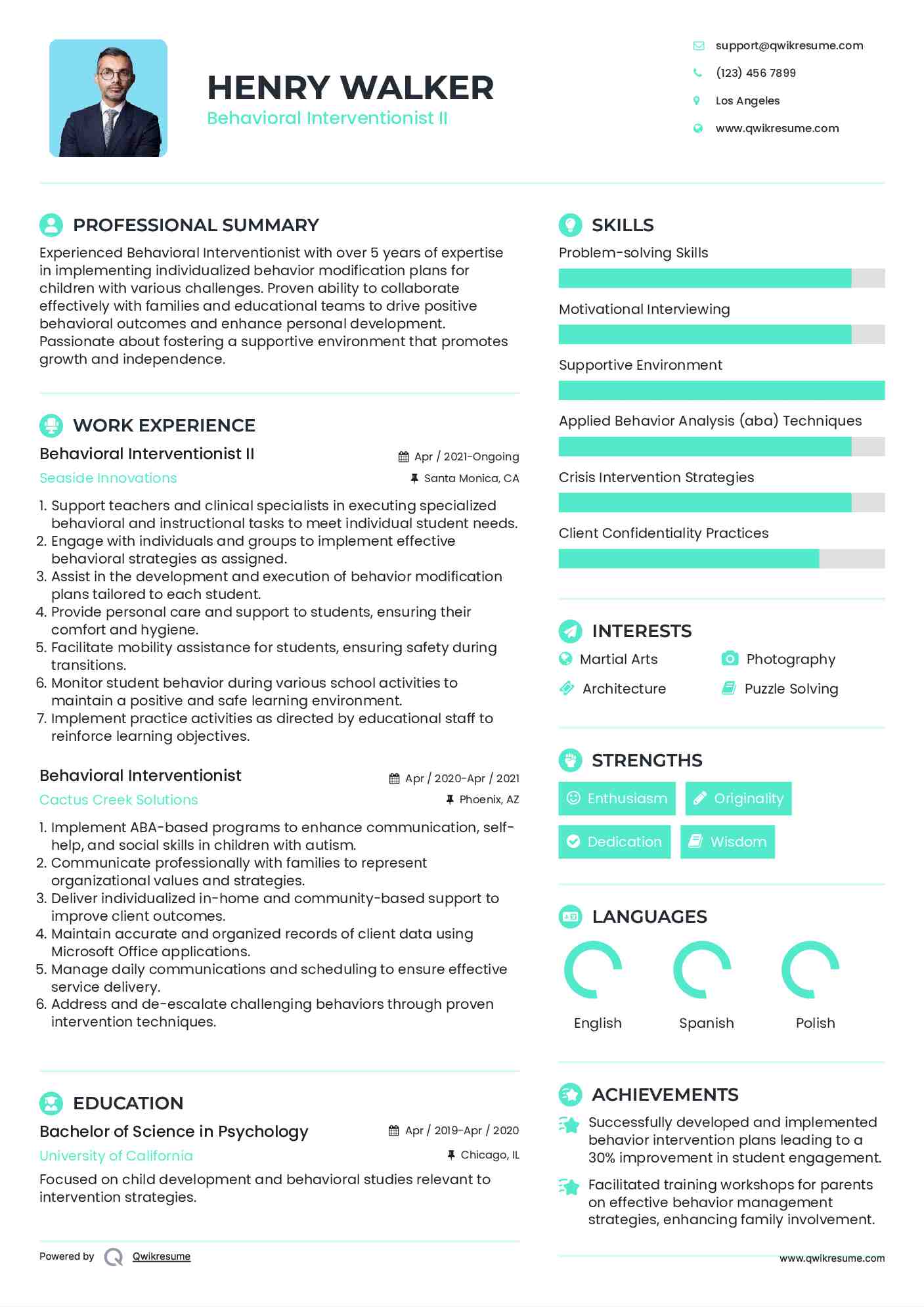 Behavioral Interventionist II Resume Template