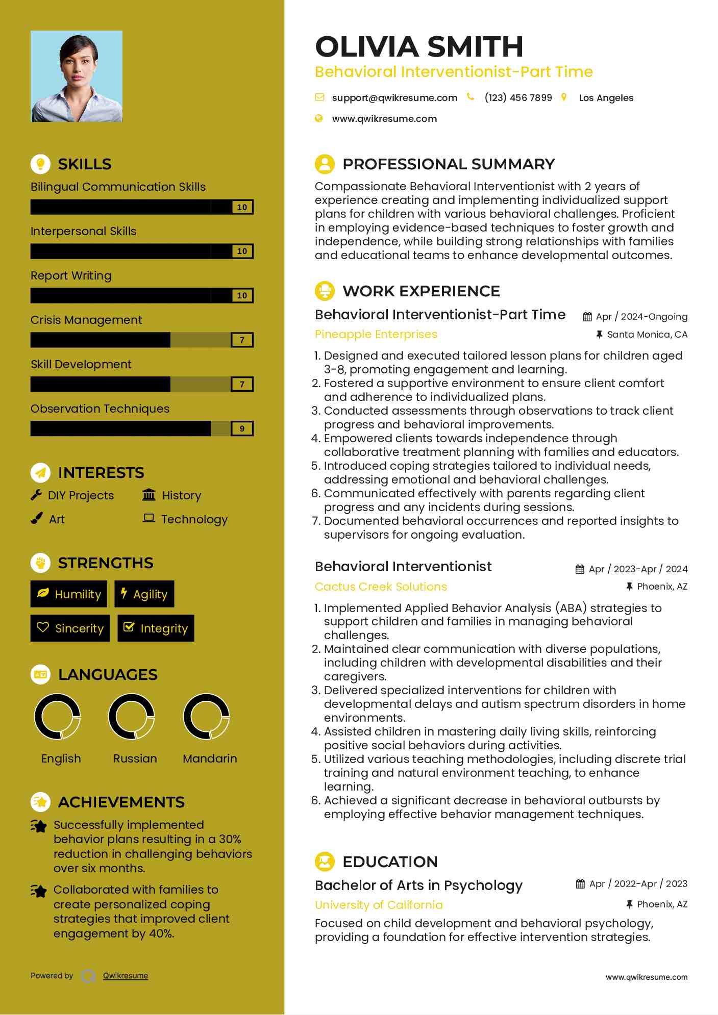 Behavioral Interventionist-Part Time Resume Template