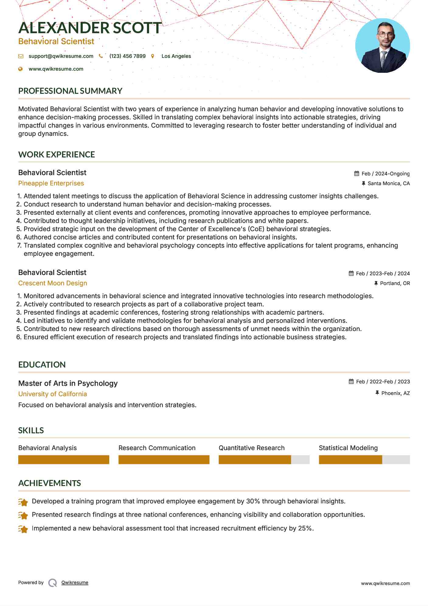 Behavioral Scientist Resume Sample