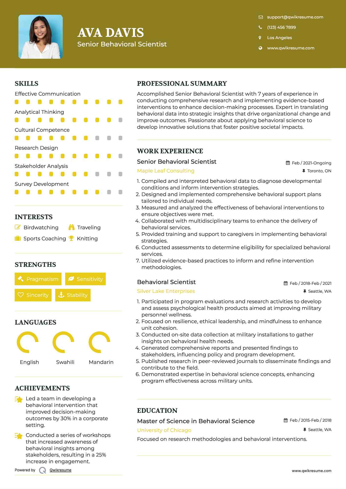 Senior Behavioral Scientist Resume Template