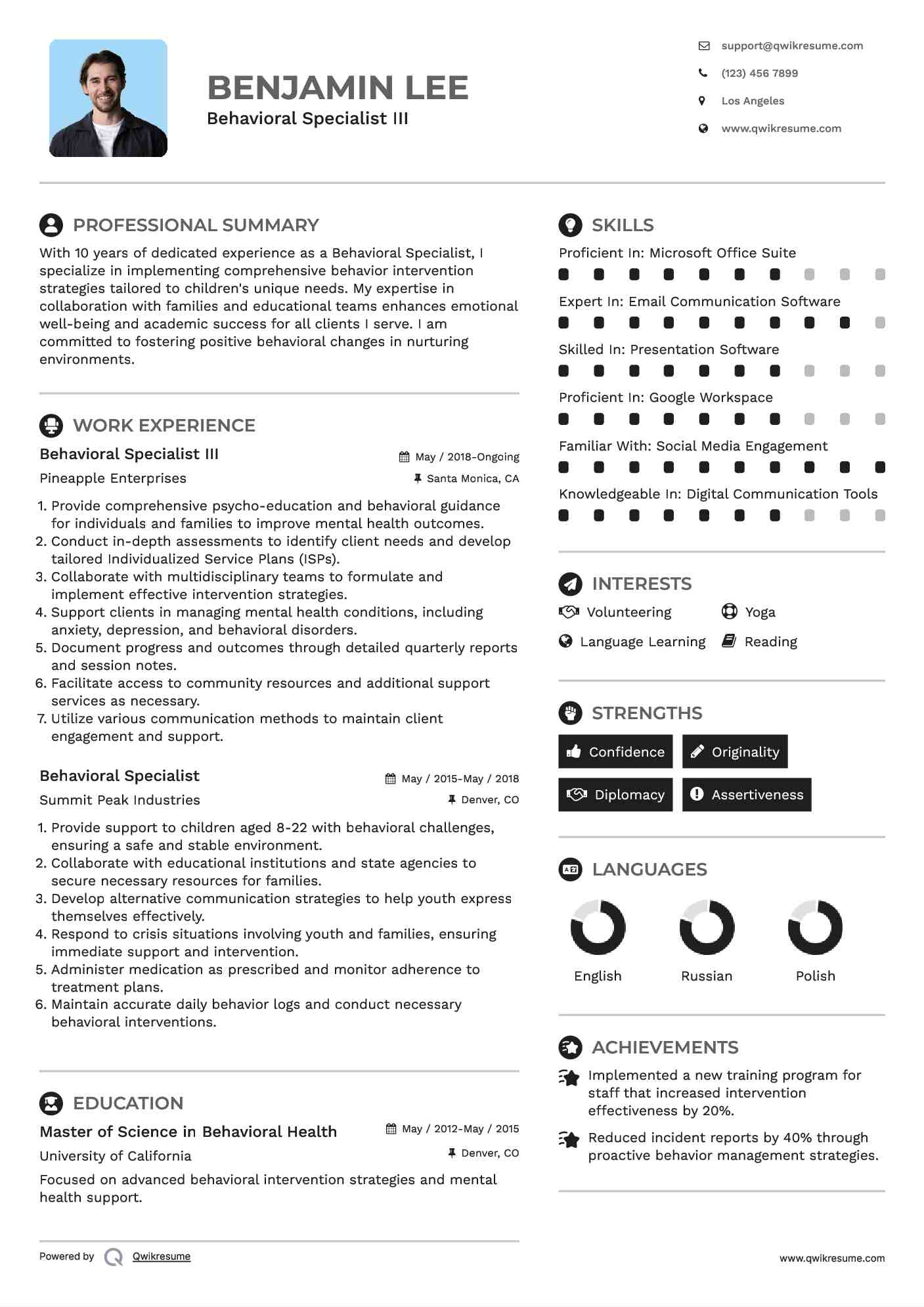 Behavioral Specialist III Resume Format