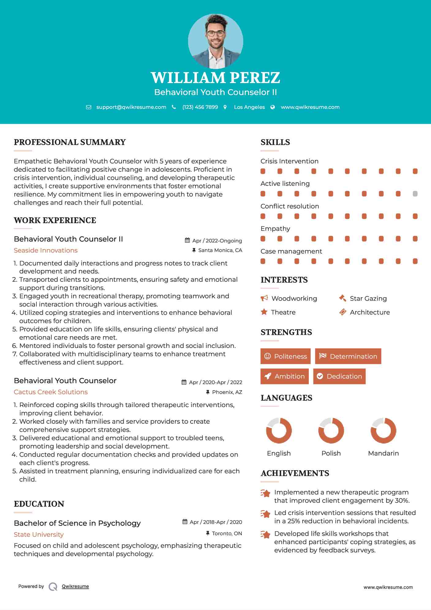 Behavioral Youth Counselor II Resume Model