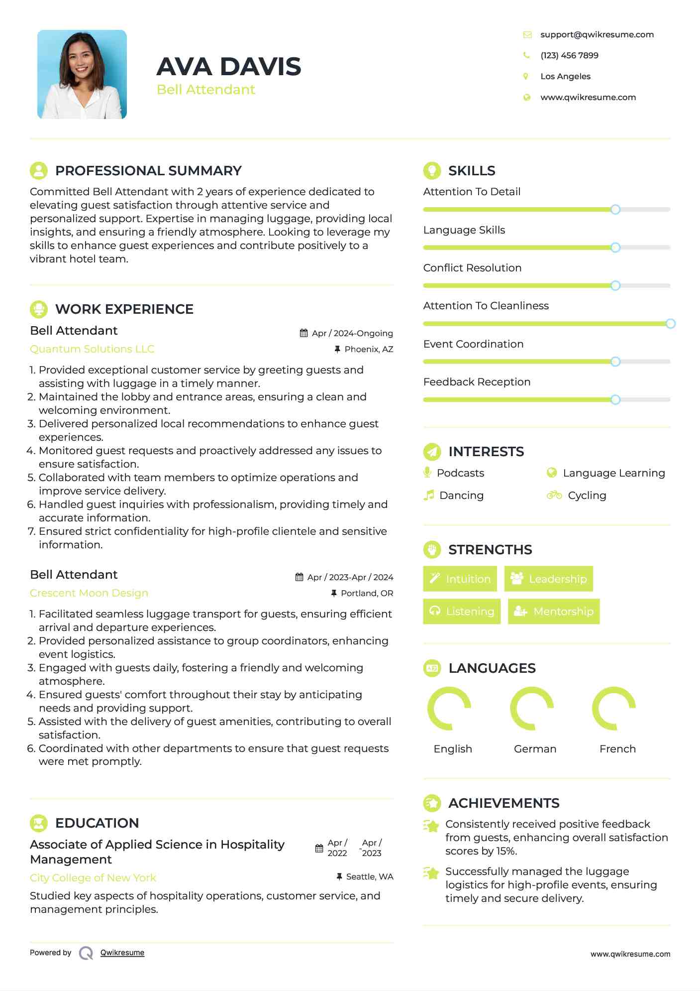 Bell Attendant Resume Format