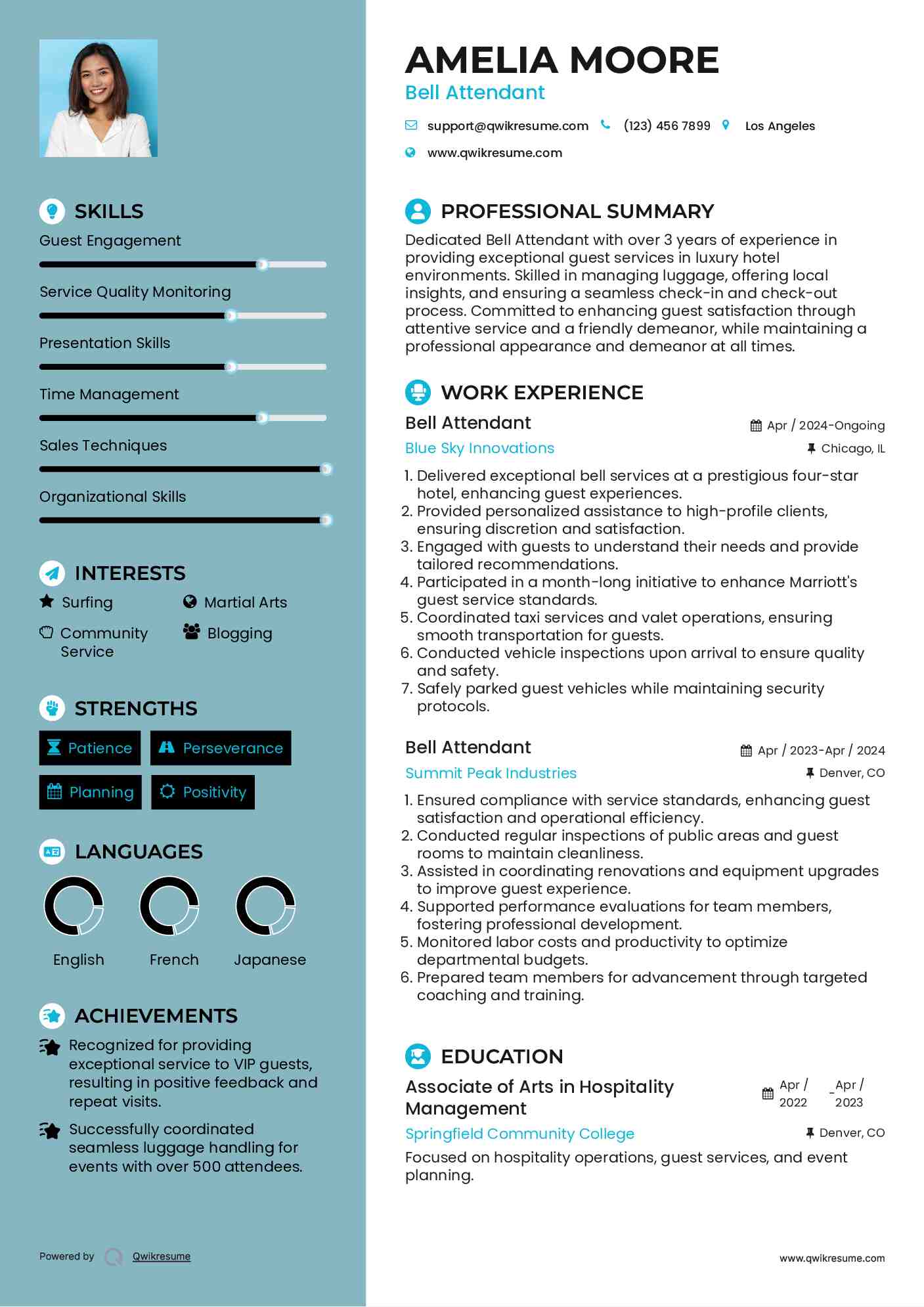 Bell Attendant Resume Sample