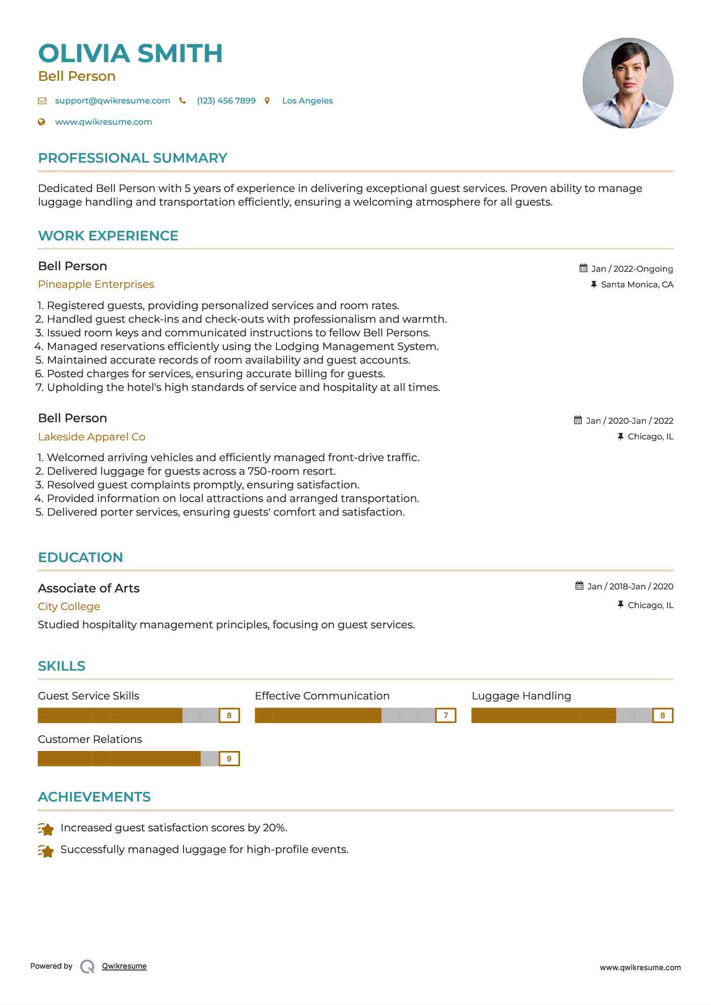 Bell Person Resume Template