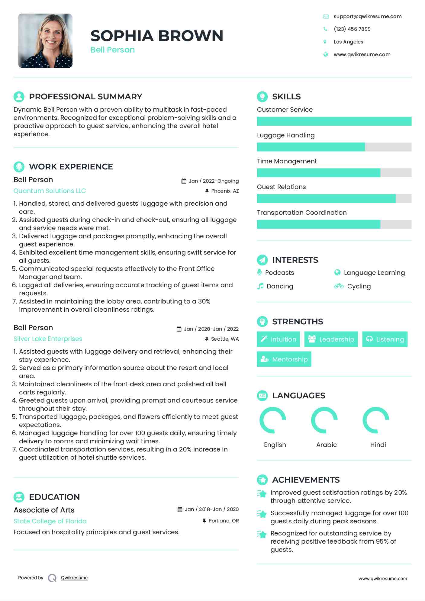 Bell Person Resume Example