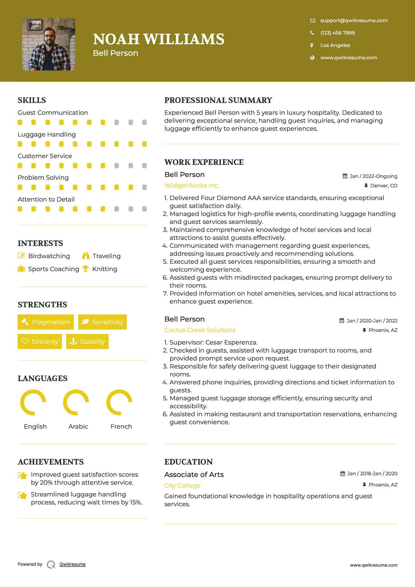 Bell Person Resume Sample