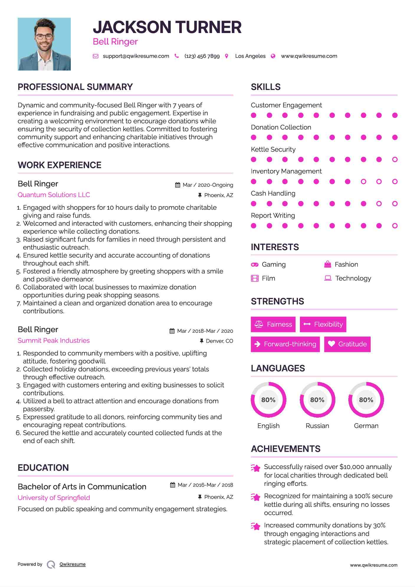Bell Ringer Resume Sample
