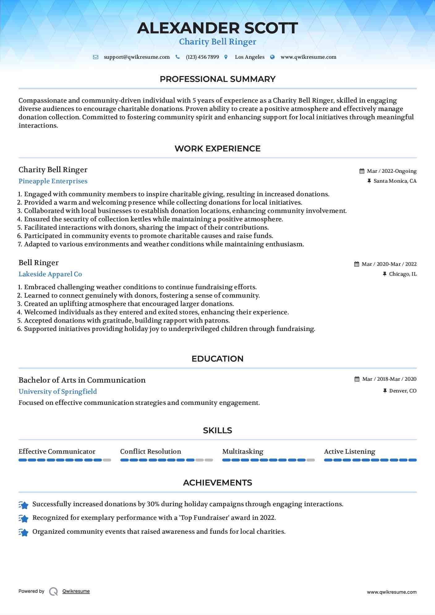Charity Bell Ringer
 Resume Model