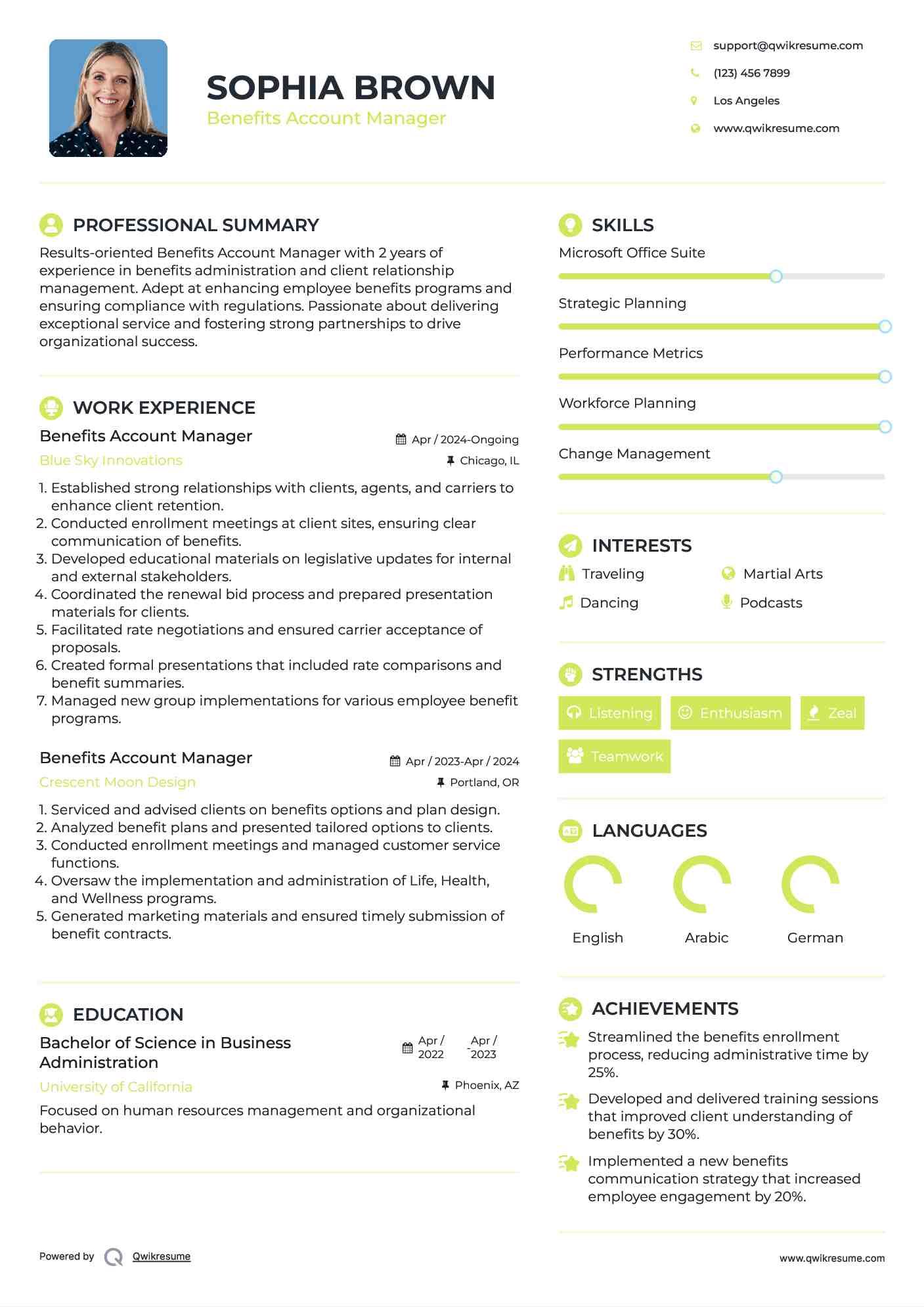 Benefits Account Manager Resume Template