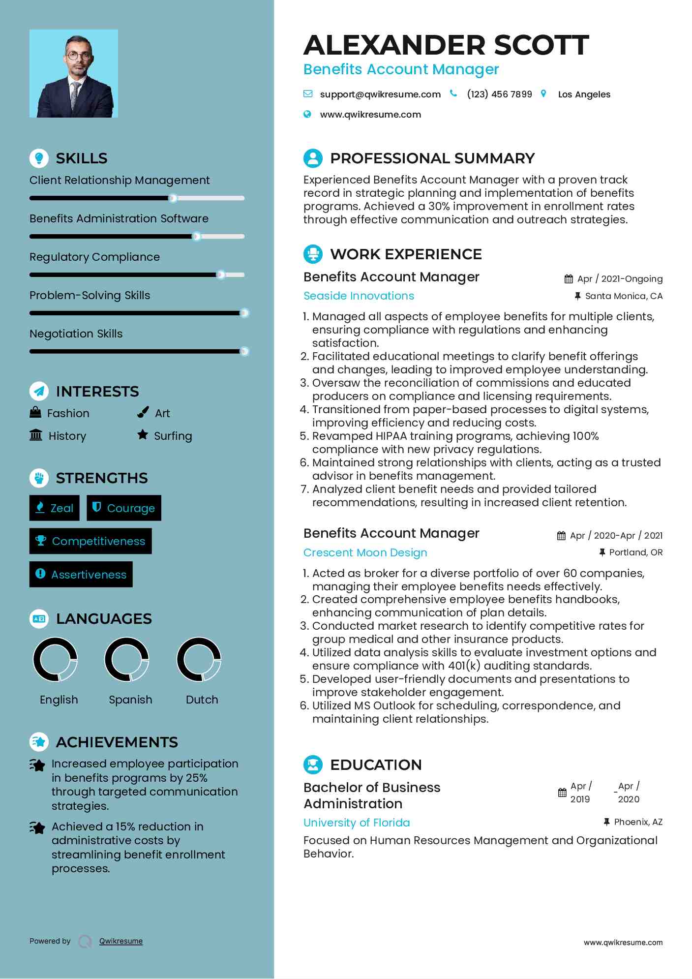 Benefits Account Manager Resume Model