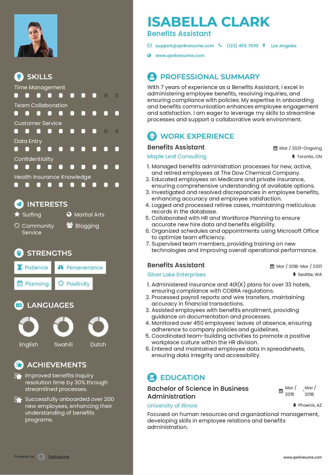 Benefits Assistant Resume Template