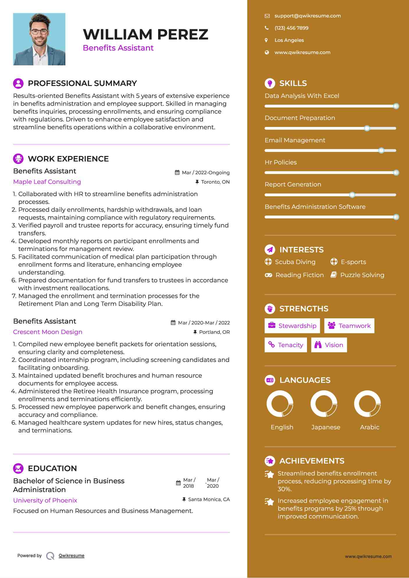 Benefits Assistant Resume Model