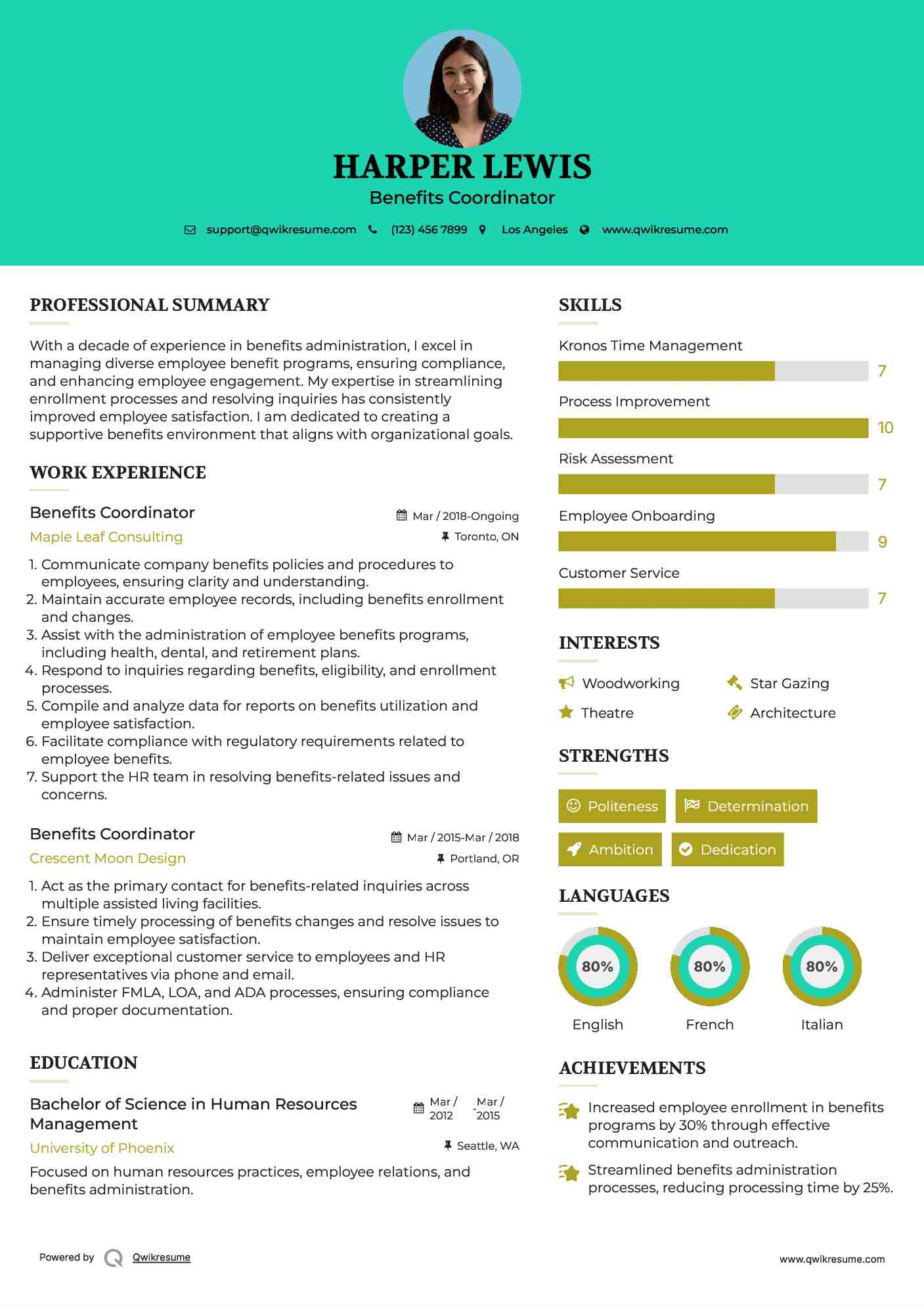 Benefits Coordinator Resume Format