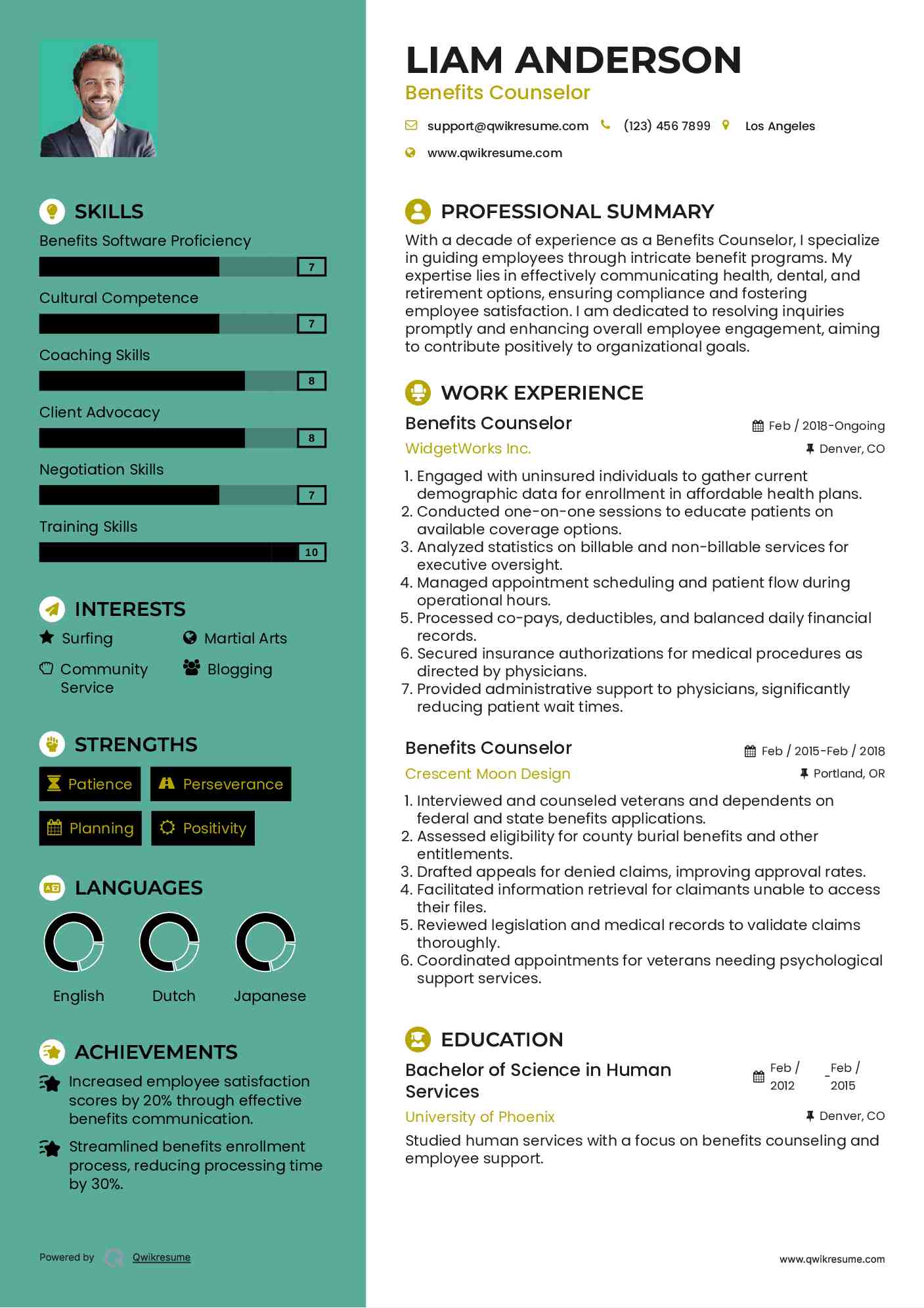 Benefits Counselor Resume Format