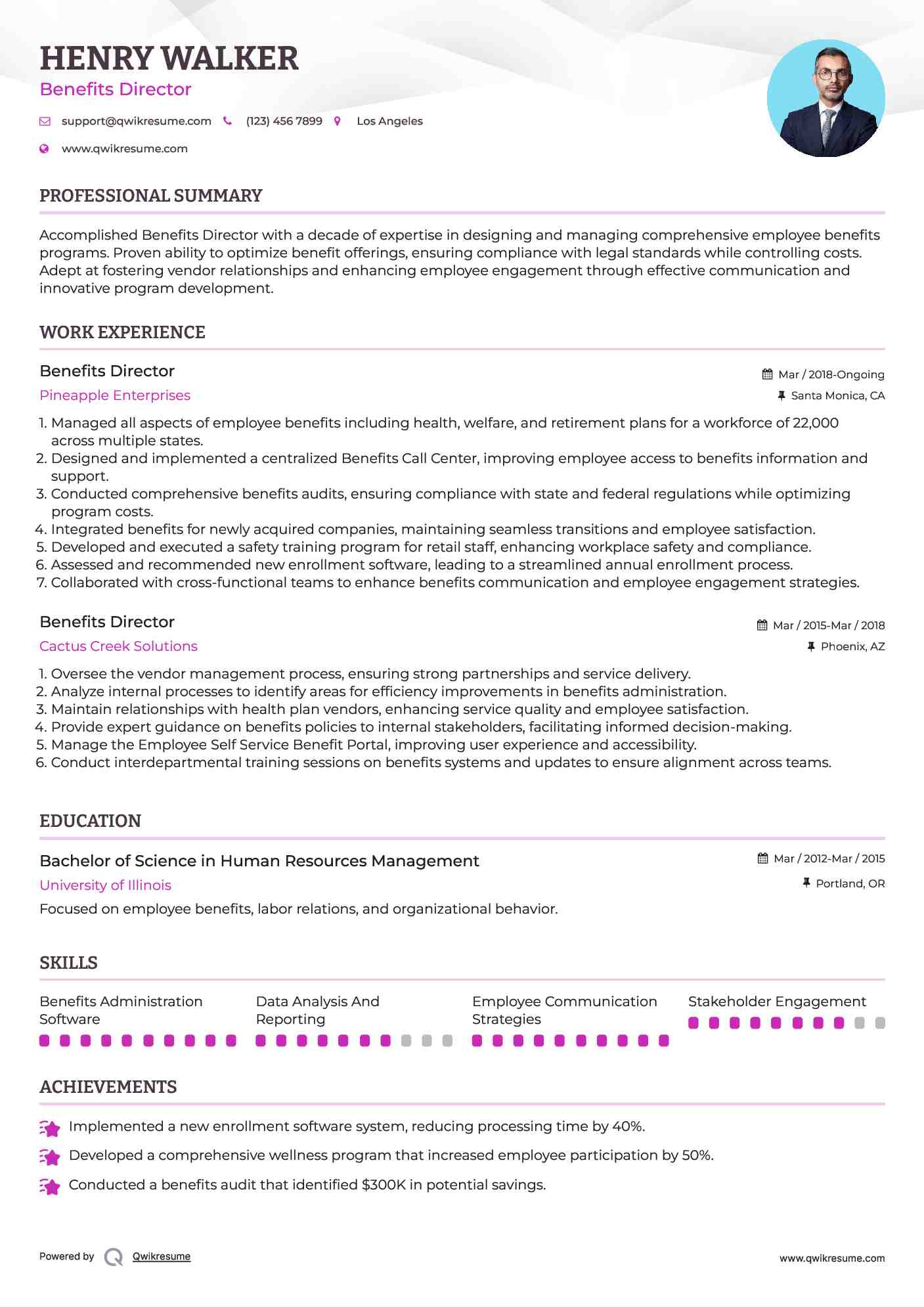 Benefits Director Resume Format