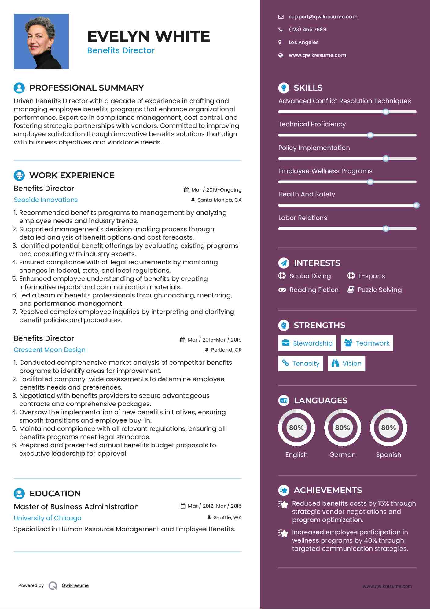 Benefits Director Resume Sample