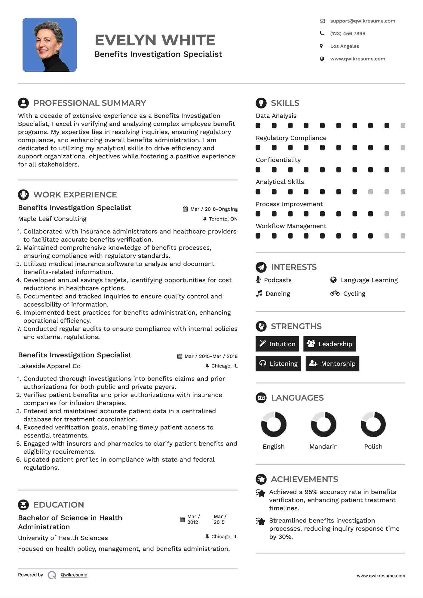 Benefits Investigation Specialist Resume Model