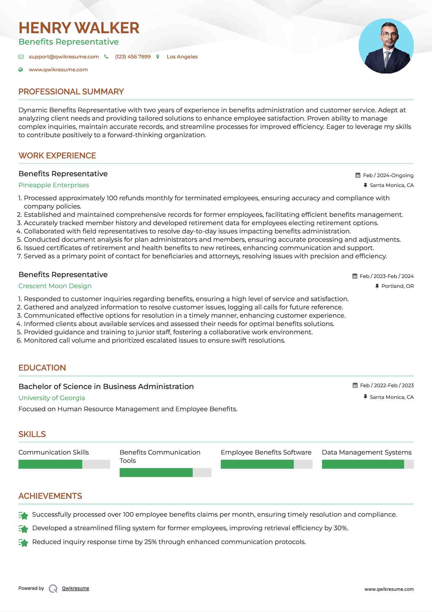 Benefits Representative Resume Model