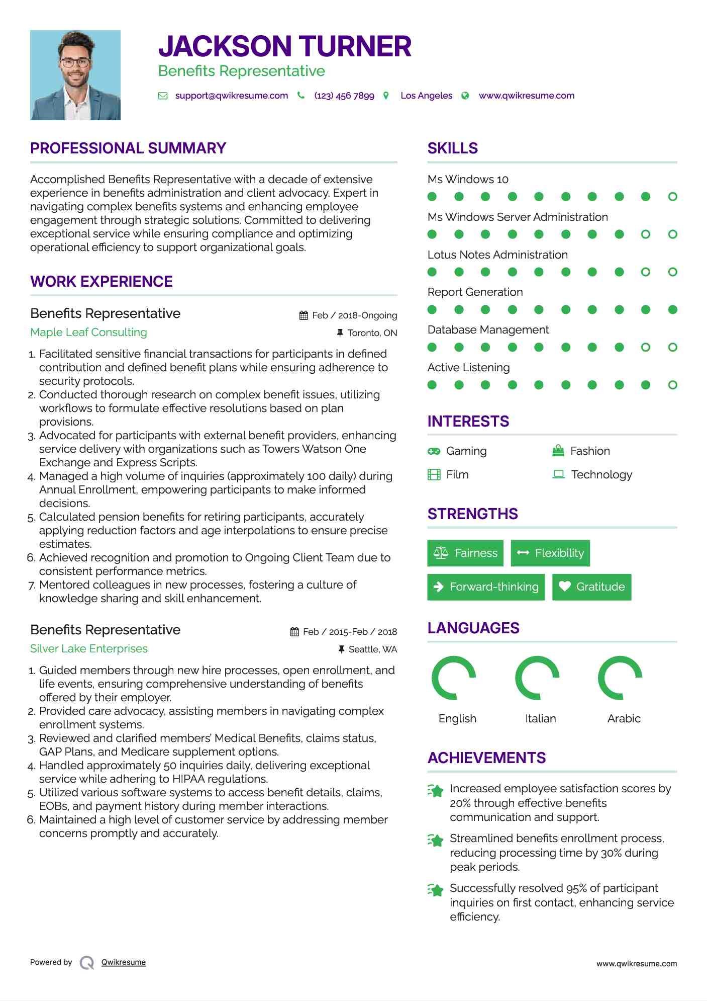 Benefits Representative Resume Model