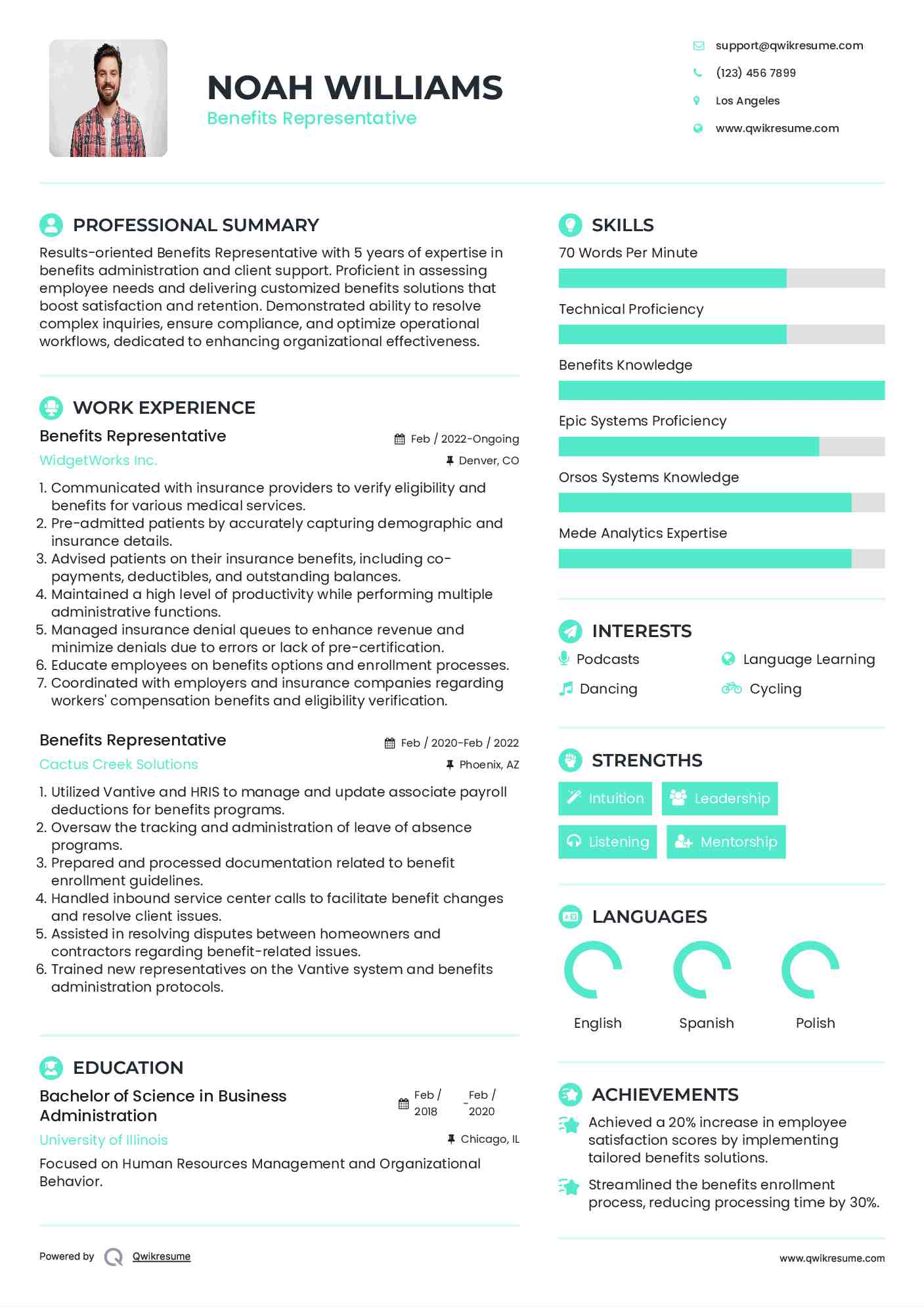 Benefits Representative Resume Template