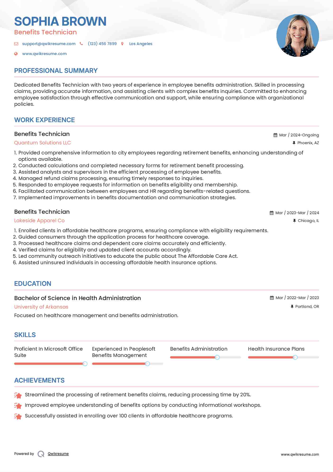 Benefits Technician Resume Template