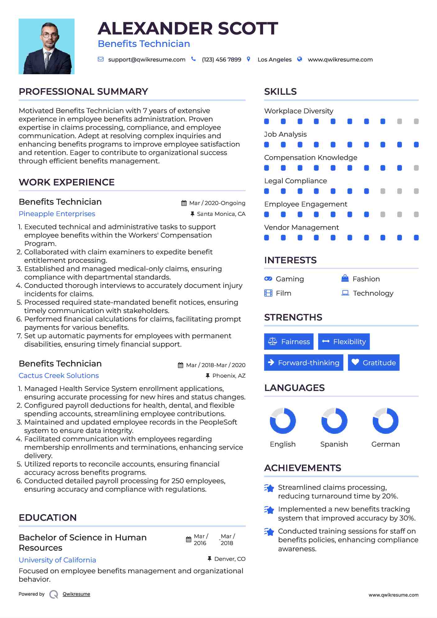 Benefits Technician Resume Template